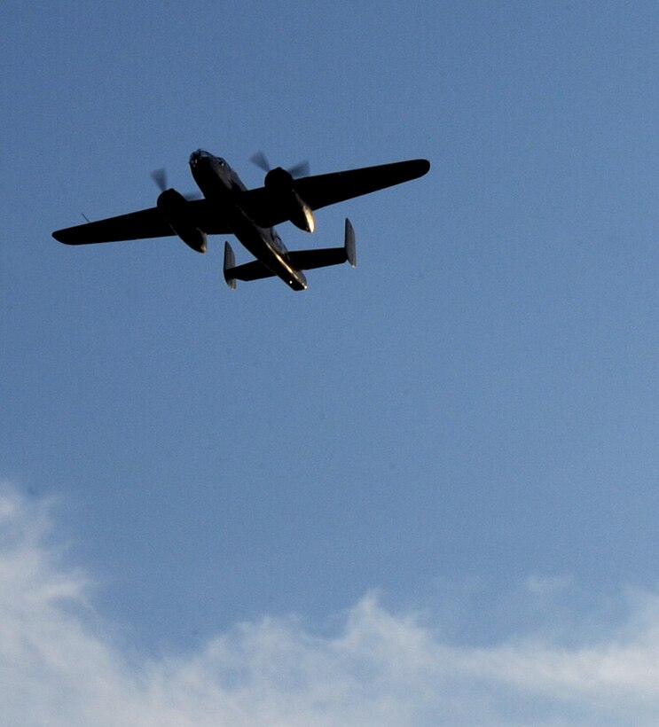 LANGELY AIR FORCE BASE, Va. -- A B-25 Bomber flies over Hampton University's Armstrong Stadium during the opening ceremony of Air Force Week April 18.  The ceremony kicked off a week of activities that will allow the community an opportunity to meet Air Force members, see how they help protect America, and allow them to say "thank you" for their support. (U.S. Air Force photo/Airman 1st Class Zachary Wolf) 