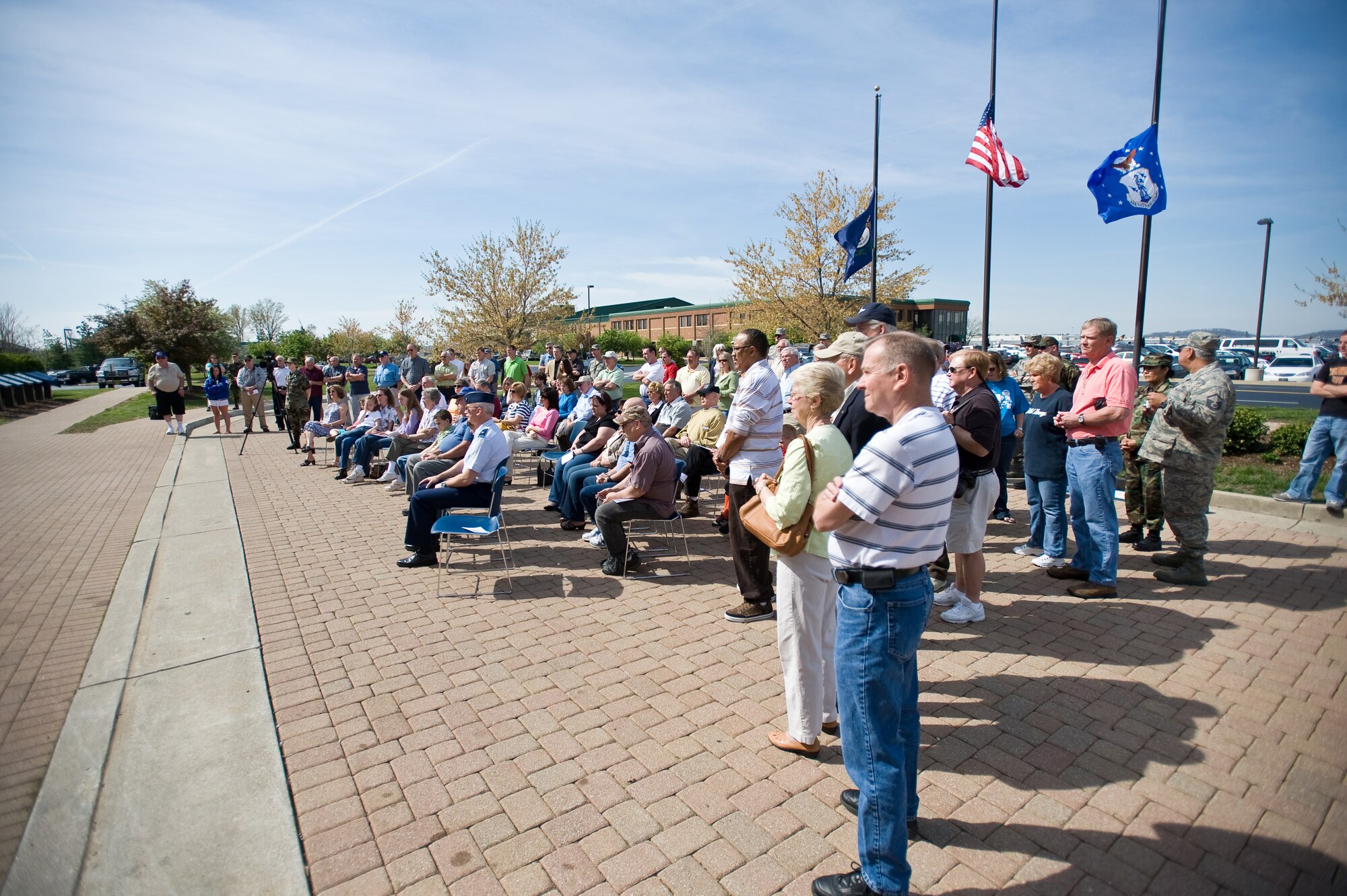 Retirees of the Kentucky Air National Guard attend a retiree plaque dedication ceremony at the Kentucky Air Guard Base in Louisville, Ky., on April 18. (USAF Photo by Capt. Dale Greer)