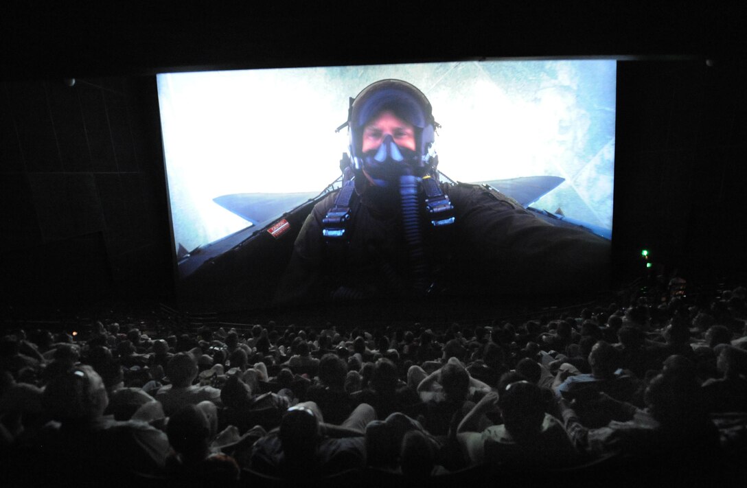 LANGLEY AIR FORCE BASE, Va. -- Military and civilian personnel enjoy the free IMAX movie "Fighter Pilot: Operation Red Flag" at the Virginia Air and Space Center April 19. Hampton Roads Air Force Week offers free admission to the center and movie through April 23 for the public. (U.S. Air Force photo/Airman Rebecca Montez)