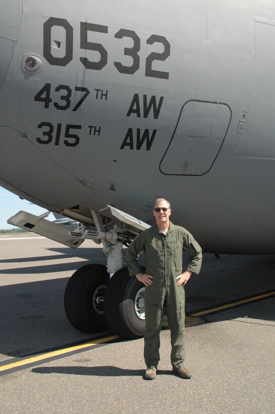 Col. Tim Wrighton, commander of the 315th Airlift Wing here at Charleston Air Force Base, flew his "Fini Flight" aboard a C-17 April 18. Col. Wrighton is scheduled to relinquish command of the 315th Airlift Wing in an official ceremony at Charleston Air Force Base April 19. 
