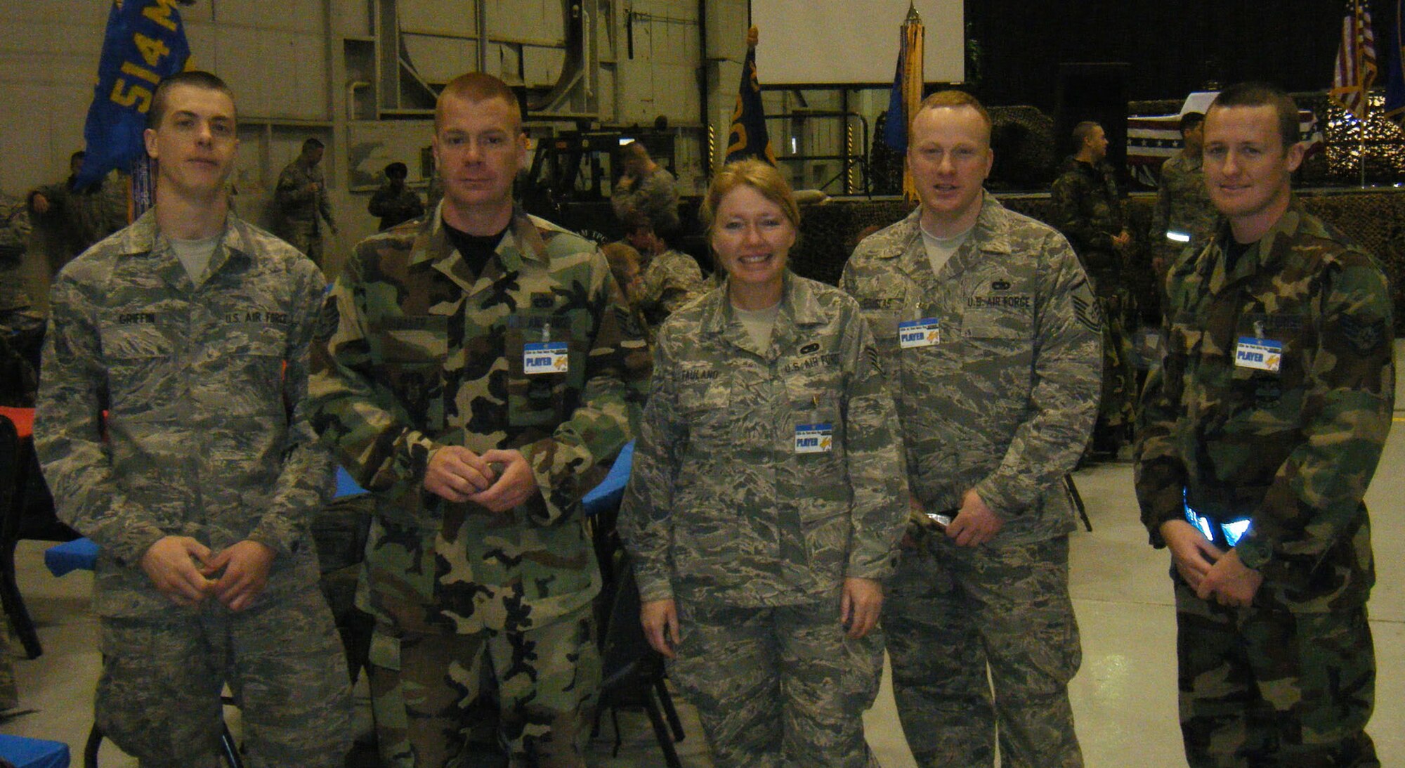 Members of the 39th Aerial Port Squadron pose after taking the honors of two categories during the 2009 22nd Air Force Aerial Port Roundup at Dobbins Air Reserve Base, Ga. The March 13-15 event lead the 39th APS team to place first in the Aerial Port Trivia category and team member Staff Sgt. Ryan Spawr placing first in the running portion of the Fit-2-Fight competition. (U.S. Air Force photo)