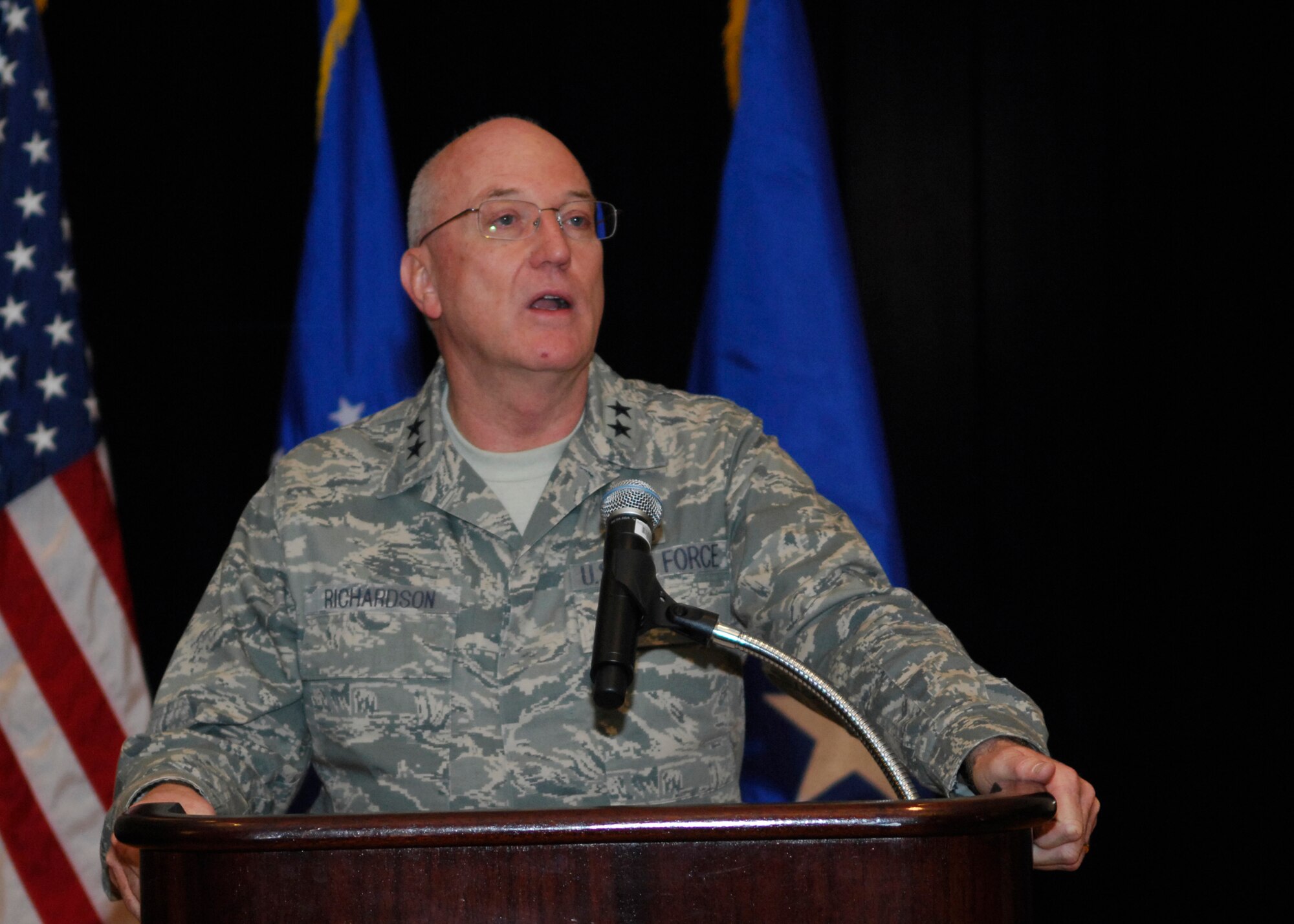 VANDENBERG AIR FORCE BASE, Calif. -- Chaplain (Maj. Gen.) Cecil Richardson, the Air Force's chief of chaplains, delivers a sermon on the Bible story of David and Goliath during the National Prayer Breakfast at the Pacific Coast Club here April 15.  The breakfast is held annually and provides the opportunity to hear guest chaplains deliver messages. (U.S. Air Force photo/Airman 1st Class Heather R. Shaw)