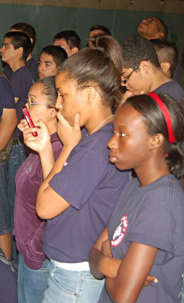 More than 300 Junior ROTC students visited the 433rd Airlift Wing, April 16, 2009. The students were mostly from Texas high schools, with one group traveling from Colorado Springs, Colo. Cadets toured several Alamo Wing work areas including, the C-5 Galaxy aircraft, the 433rd Aeromedical Evacuation Squadron, the 433rd Training Readiness Squadron and 433rd Life Support Section. (U.S. Air Force Photo/Capt. Carla Gleason)