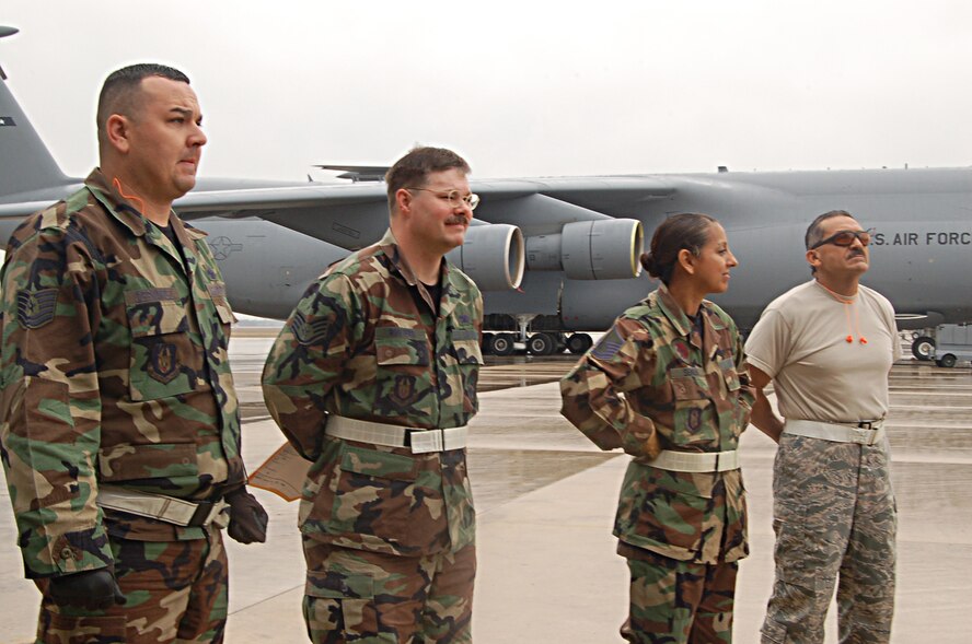 More than 300 Junior ROTC students visited the 433rd Airlift Wing, April 16, 2009. The students were mostly from Texas high schools, with one group traveling from Colorado Springs, Colo. Cadets toured several Alamo Wing work areas including, the C-5 Galaxy aircraft, the 433rd Aeromedical Evacuation Squadron, the 433rd Training Readiness Squadron and 433rd Life Support Section. (U.S. Air Force Photo/Capt. Carla Gleason)