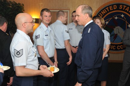 Gen. Kevin P. Chilton and Command Chief Master Sgt. Thomas S. Narofsky, recognized U.S. Strategic Command's April promotees Monday.<br /><br />The promotees for April 2009 are:<br />TSgt Holbrook, Brian<br />SSgt Bergman, Eric M.<br />SSgt Frankovsky, Theresa M.  <br />SrA Cornell, Matthew<br />SrA Milikin, Richard <br />SrA Monahan, Kelly  <br />SrA Nolan, Shawna <br />SrA Vera, Christopher<br />SSgt Wilson, Jill <br />A1C Kyser, Ryan D.<br />A1C Patenaude, Timothy