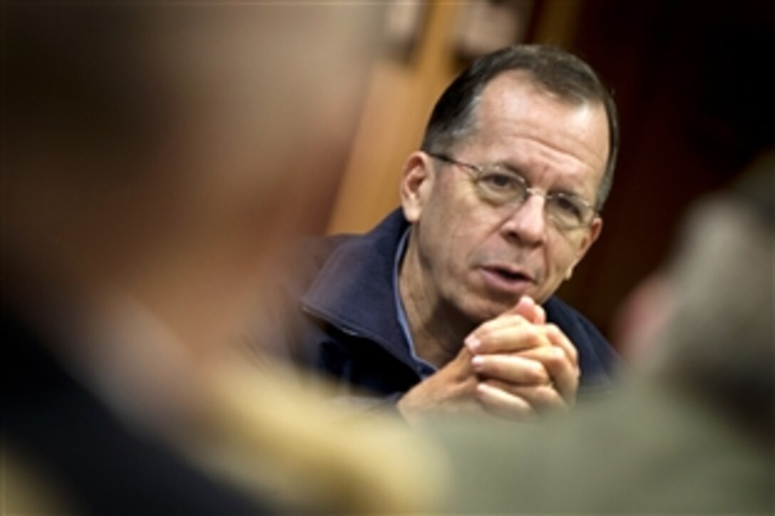 U.S. Navy Adm. Mike Mullen, chairman of the Joint Chiefs of Staff, visits with veterans groups during a visit to the Dallas Veterans Administration Medical Center, April 18, 2009.