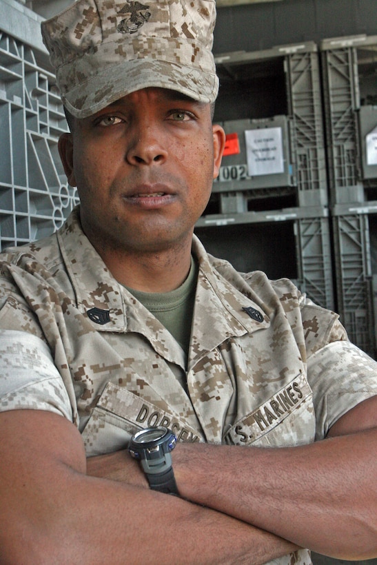 Staff Sgt. Jesse James Dorsey, a 31-year-old warehouse chief with 2nd Assault Amphibian Battalion, 2nd Marine Division, and a former Marine Corps Recruit Depot San Diego drill instructor Dorsey came from humble beginnings in Los Angeles, where gang-violence destroyed neighborhoods and took the lives of thousands of young men. “The percentage of men going to jail was very high,” Dorsey said, “My brother went to jail at age 14 and is still in the penitentiary. All of my cousins were either in jail or were going to jail soon.” (Official U.S. Marine Corps photo by Cpl. Casey Jones) (RELEASED)