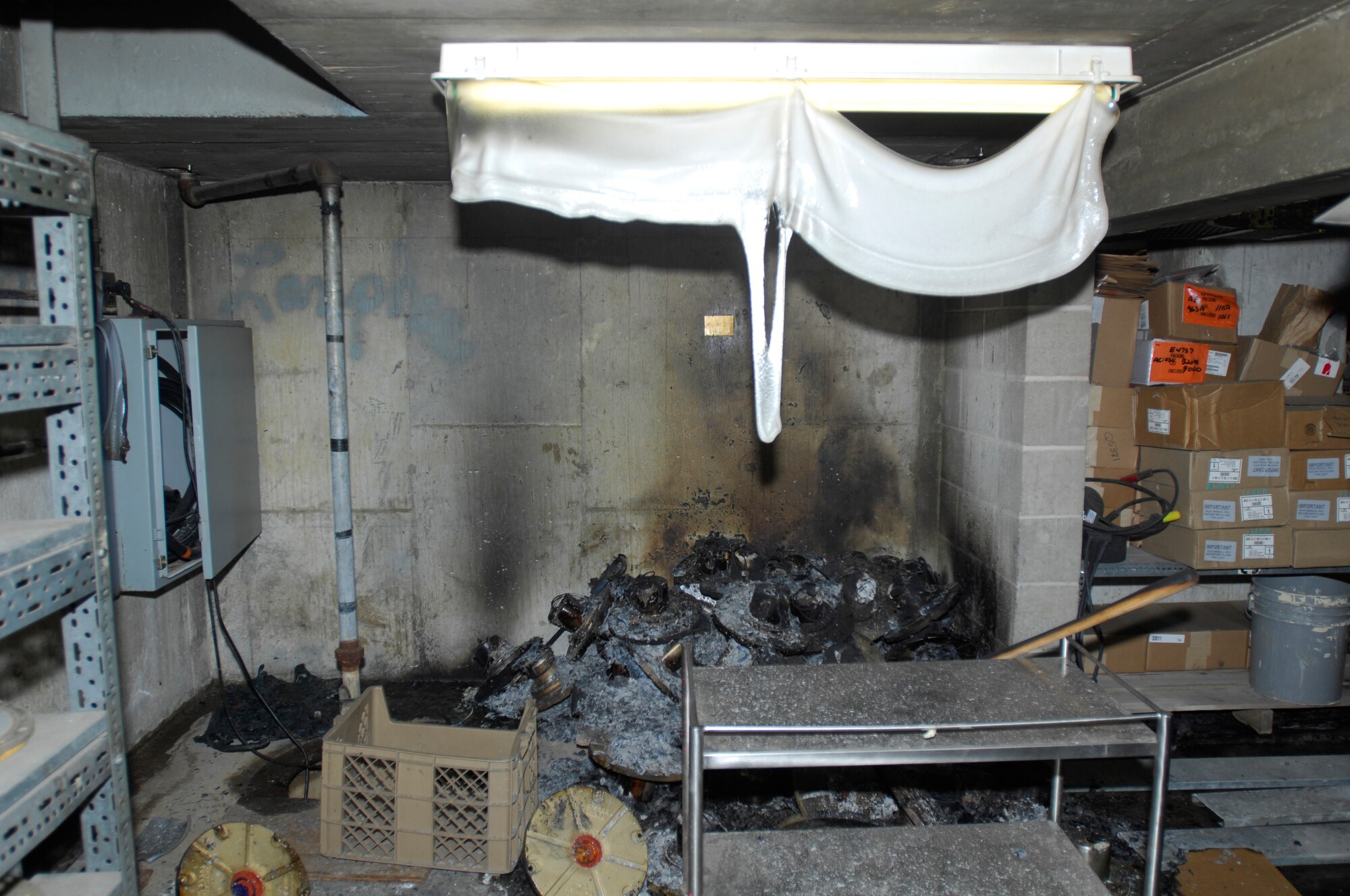 MINOT AIR FORCE BASE, N.D. -- A pictures from a recent fire which did $20,000 in damages to a building on base here. The fire could have been prevented by utilizing some basic spring cleaning and safety procedures. (Courtesy photo)
