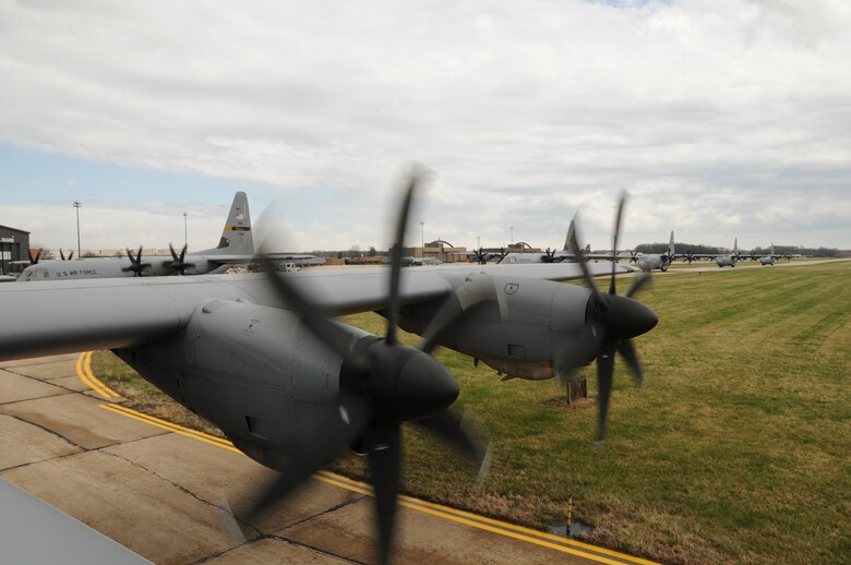 The sound was deafening as the roar 24 propellers filled the air on April 3 and 4. 

For the first time in years, the Maryland Air National Guard's 135th Airlift Group was launching a six-ship formation flight.  
(U.S. Air Force Photo by SMSgt Jim Foard) (RELEASED), Official Photo by SMSgt Jim Foard, 175th Public Affairs, Warfield Air National Guard Base, Maryland, UNITED STATES.

