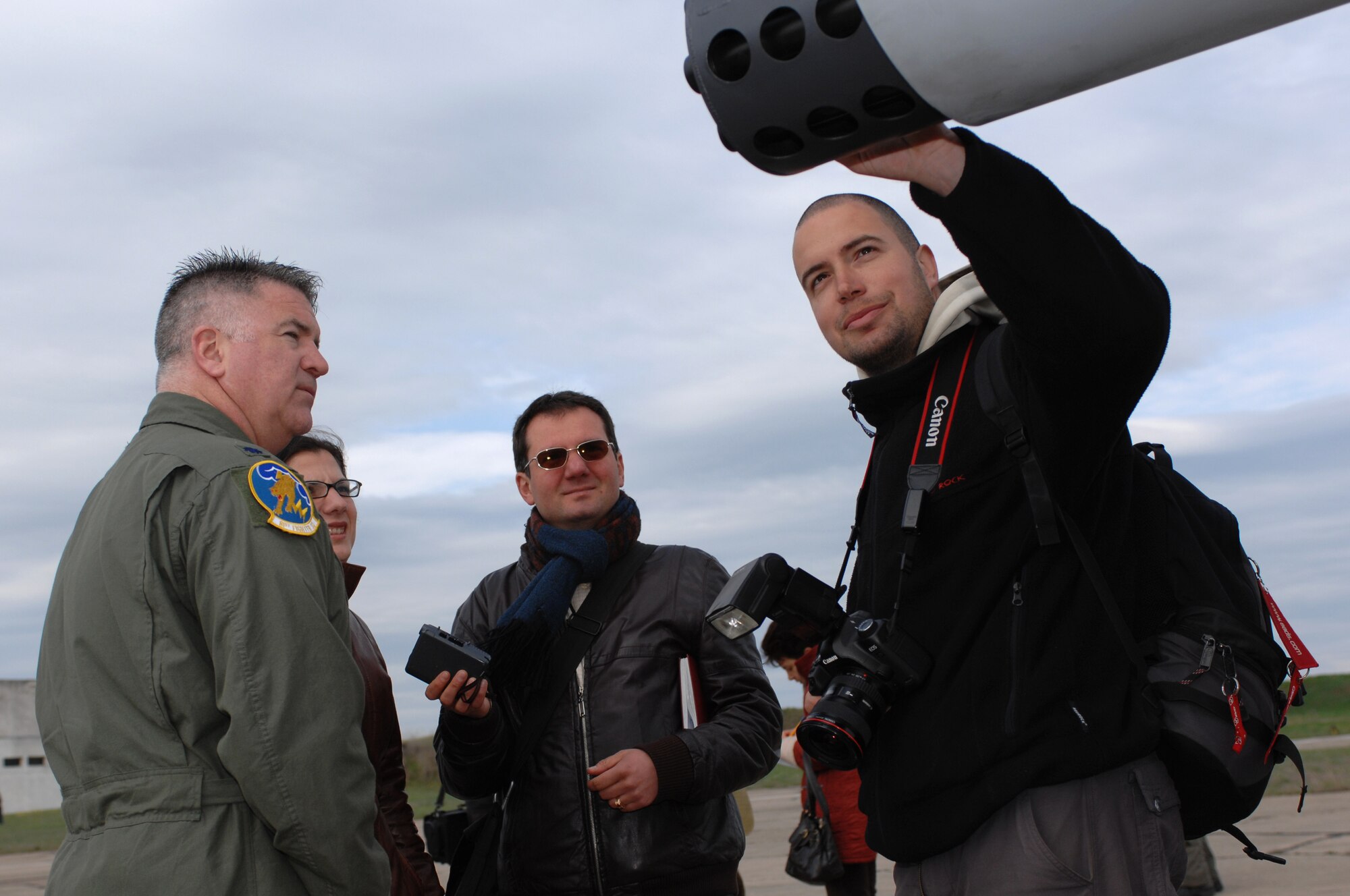 BEZMER AIR BASE, Bulgaria – Lt. Col. Timothy Hogan, 81st Fighter Squadron commander answers questions regarding A-10’s capabilities for Bulgarian reporters during the “Reunion April 2009” media day April 15, 2009.  (U.S. Air Force photo by Master Sgt. Bill Gomez) 