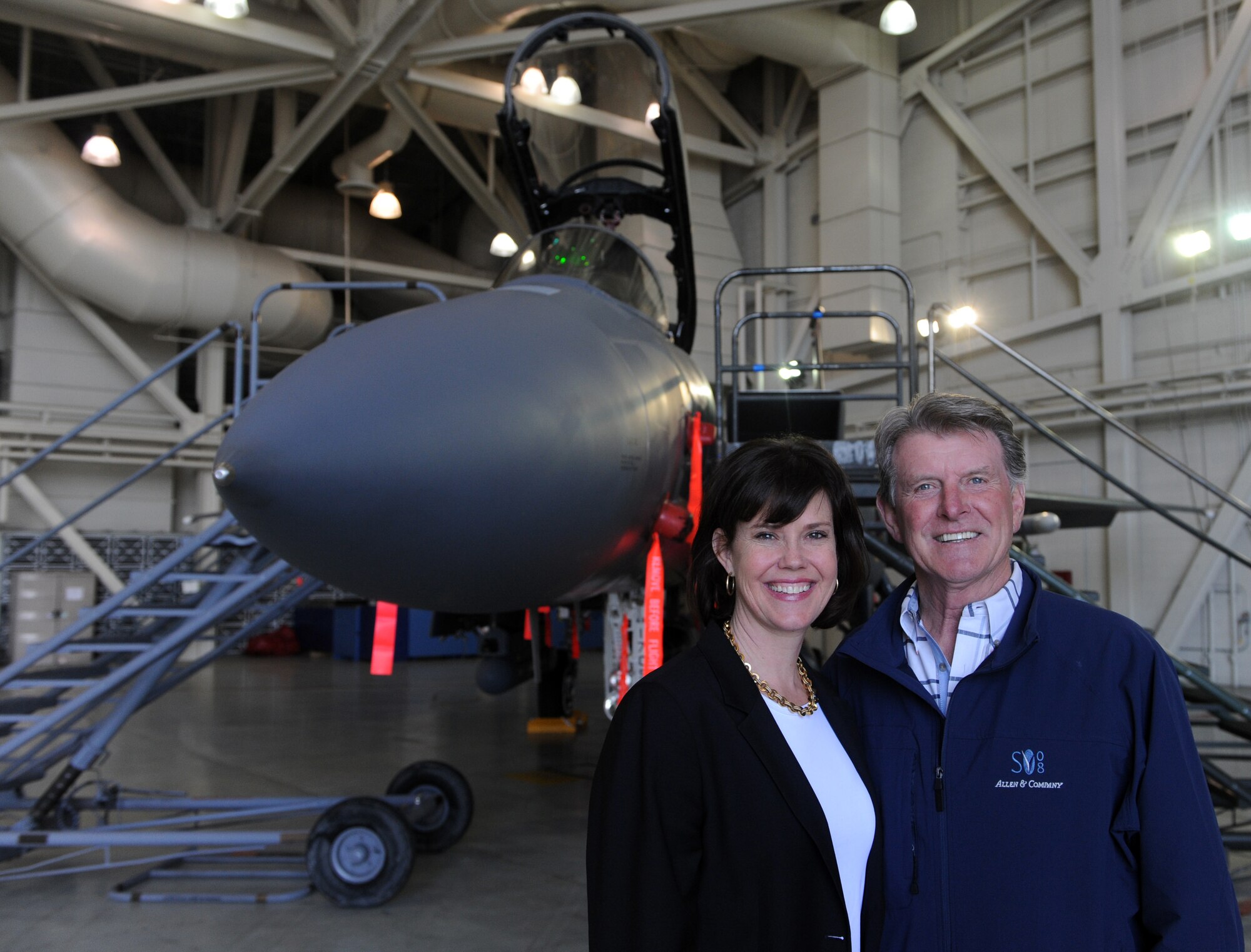 MOUNTAIN HOME AIR FORCE BASE, Idaho – Idaho Gov. C.L. “Butch” Otter and first lady Lori Otter stand in front of an F-15 during a visit to Mountain Home Air Force Base April 22. Governor Otter visited the 366th Fighter Wing where he received a briefing on the base’s operations and capabilities. This is the first visit by Governor Otter to Mountain Home Air Force Base since he took office. (U.S. Air Force photo / Airman 1st Class Deborah Lockhart)