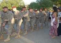The 82nd Airborne Chorus from Fort Bragg, N.C., perform during the Fort Sam Houston Fiesta Ceremony and Fireworks Extravaganza April 19. The chorus is a musical group composed of division troopers representing every unit within the division. (U.S. Air Force photo/Alan Boedeker) 