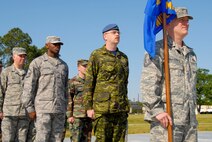 It’s not hard to spot Warrant Officer Jay McLaren in his uniform among his American classmates. Today, Warrant Officer McLaren became the first Canadian to graduate from the U.S. Air Force First Sergeants Academy at Gunter. (U.S. Air Force photo by Jamie Pitcher)