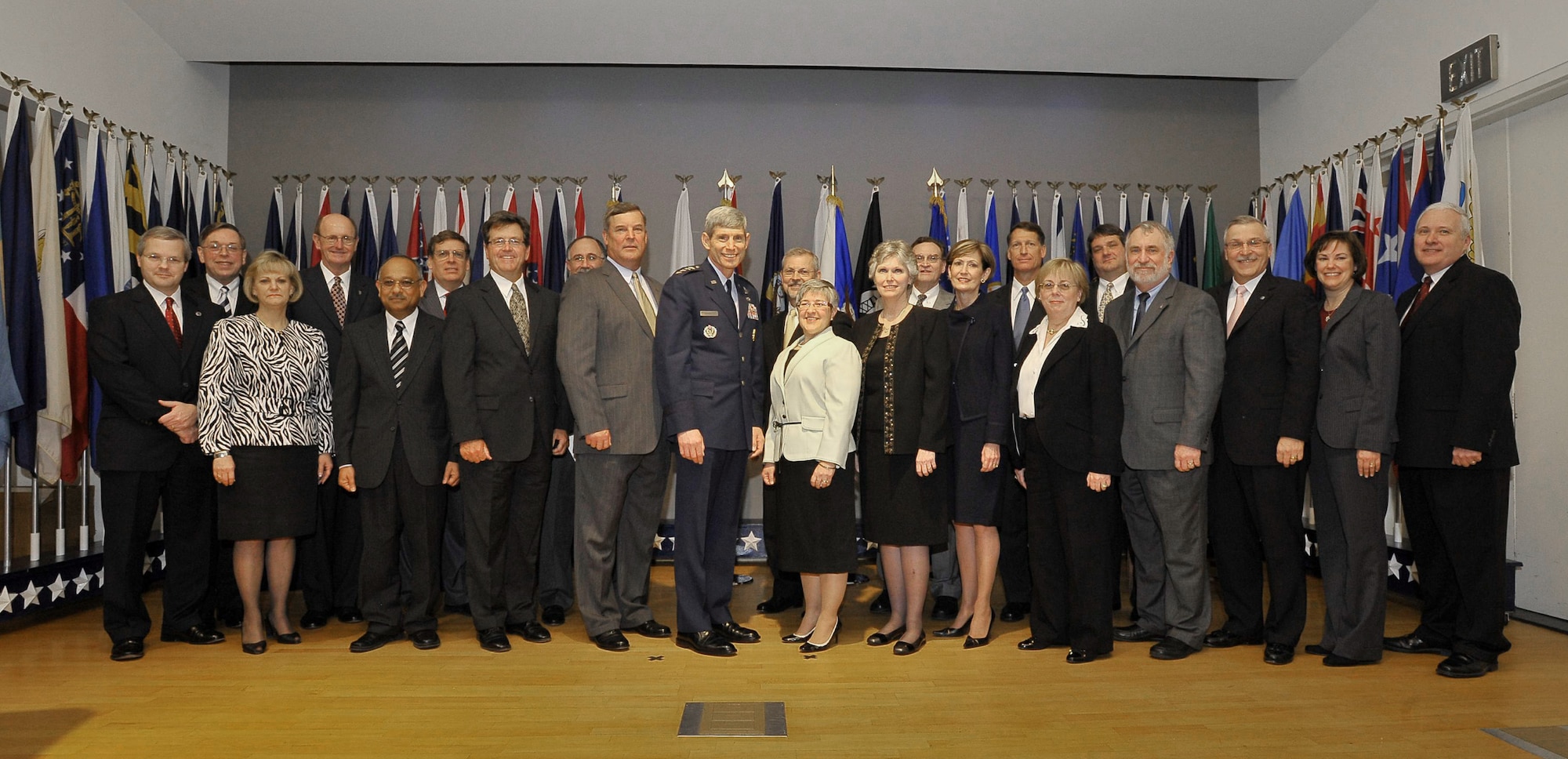 Air Force Chief of Staff Gen. Norton Schwartz stands with the 2008 Presidential Rank Award recipients during the presentation ceremony April 17 at the Women's Memorial in Arlington Cemetery. The president of the United States annually awards distinguished and meritorious ranks to career members of the senior executive service, to senior leaders, and to scientific and professional government employees. (U.S. Air Force photo/Michael J. Pausic)