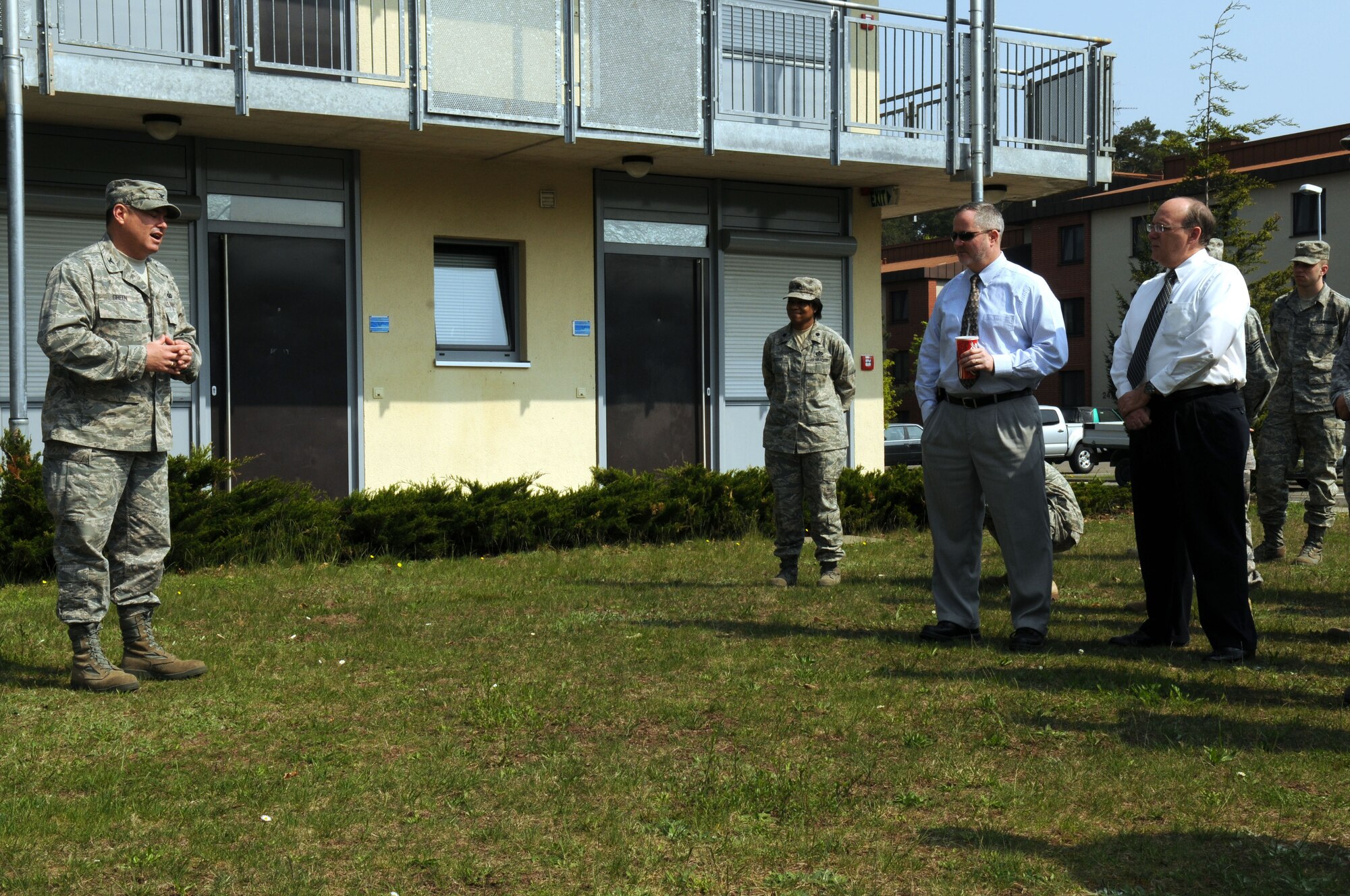 Col. Gus Green, 435th Air Base Wing vice commander, addresses participants at an Earth Day tree planting April 22 in front of the Ramstein Air Base medical dormitories. The first Earth Day was celebrated by about 20 million people in 1970. (U.S. Air Force photo by Senior Airman Amanda Dick)