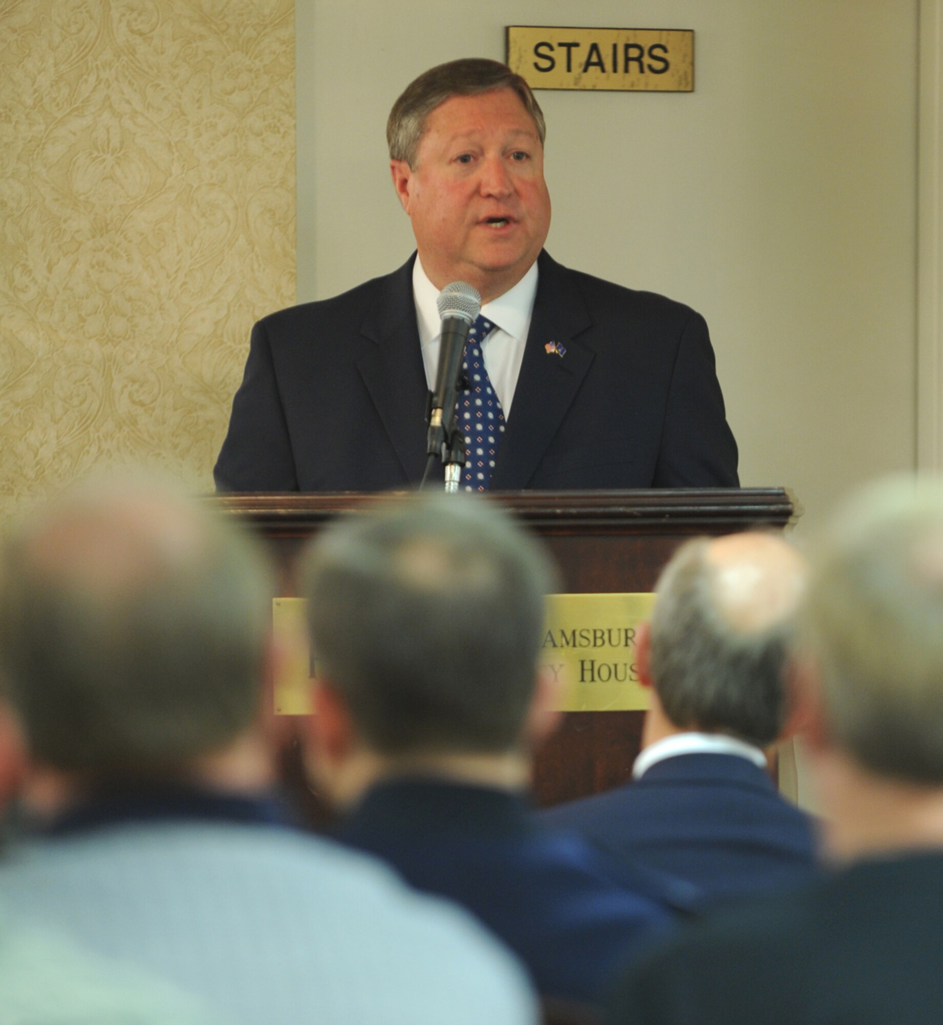 LANGLEY AIR FORCE BASE, Va. --  Secretary of the Air Force Michael B. Donley, addresses the local community during "Leadership For the Future," a senior leaders panel discussion on leadership for the future, at the Williamsburg Hospitality House in Williamsburg, Va. April 23.  (U.S. Air Force/Senior Airman Scott Aldridge)