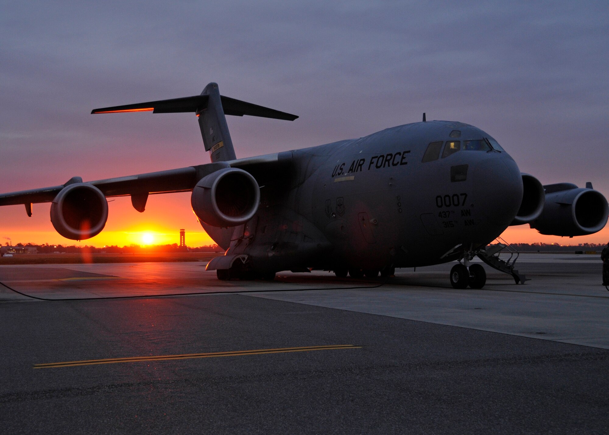 A C-17 Globemaster III sits on the ramp at Charleston AFB, S.C.
