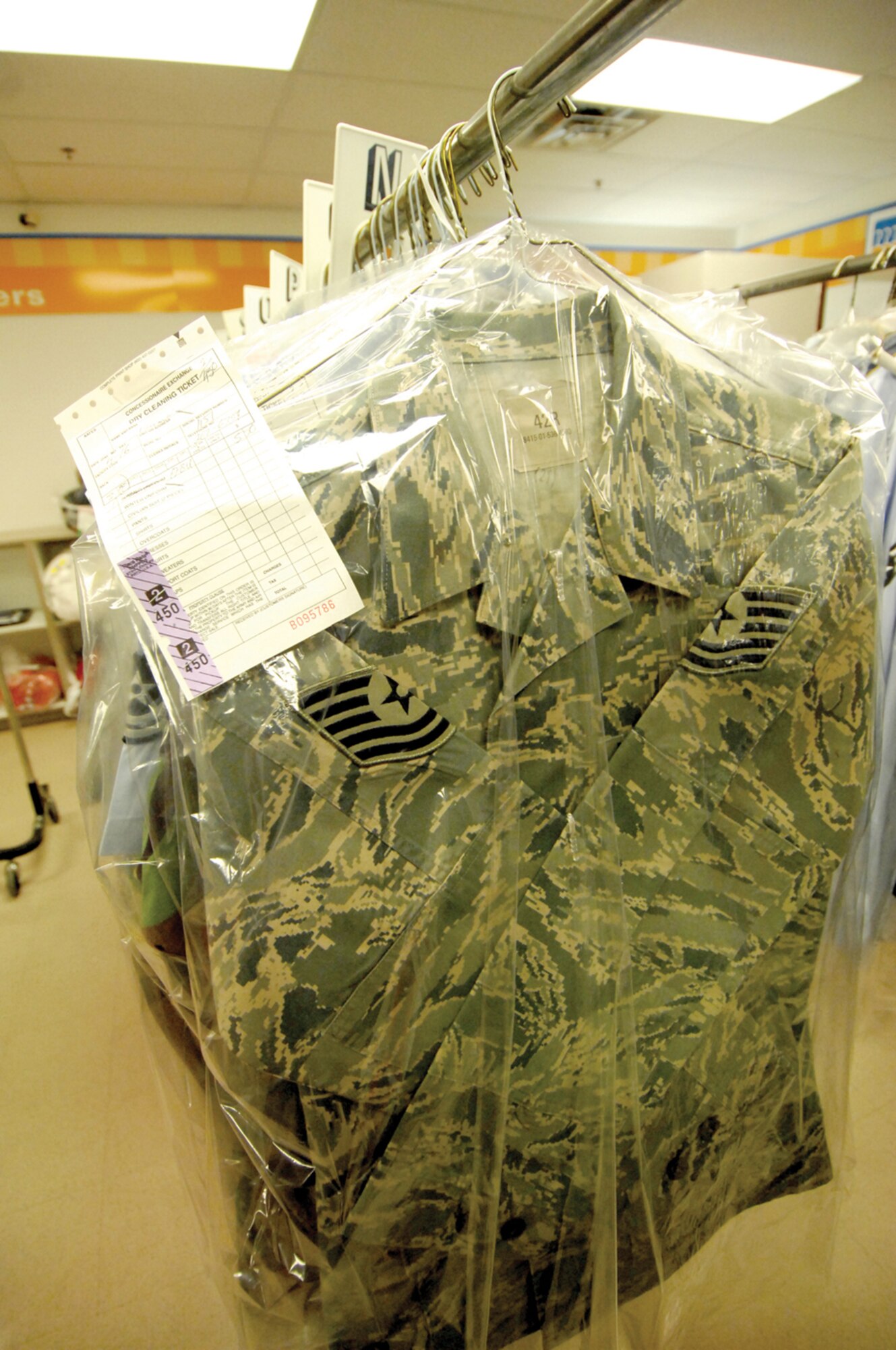 #10
Pressing/starching ABUs
One of the major benefits of the Airman Battle Uniform is the fact that it is literally a wash-and-wear item. In the ABU wear policy message it states that starching and hot pressing ABUs is prohibited. Any process that involves dry cleaning or steam processing will adversely affect the treatments and durability of the uniform and is not authorized. The permanent press and near infrared features of this uniform will be damaged by starching and commercial pressing. The permanent press feature will allow Airmen to look sharp and wear the ABU without incurring the costs of commercial dry cleaning or pressing. (U.S. Air Force photo illustration)