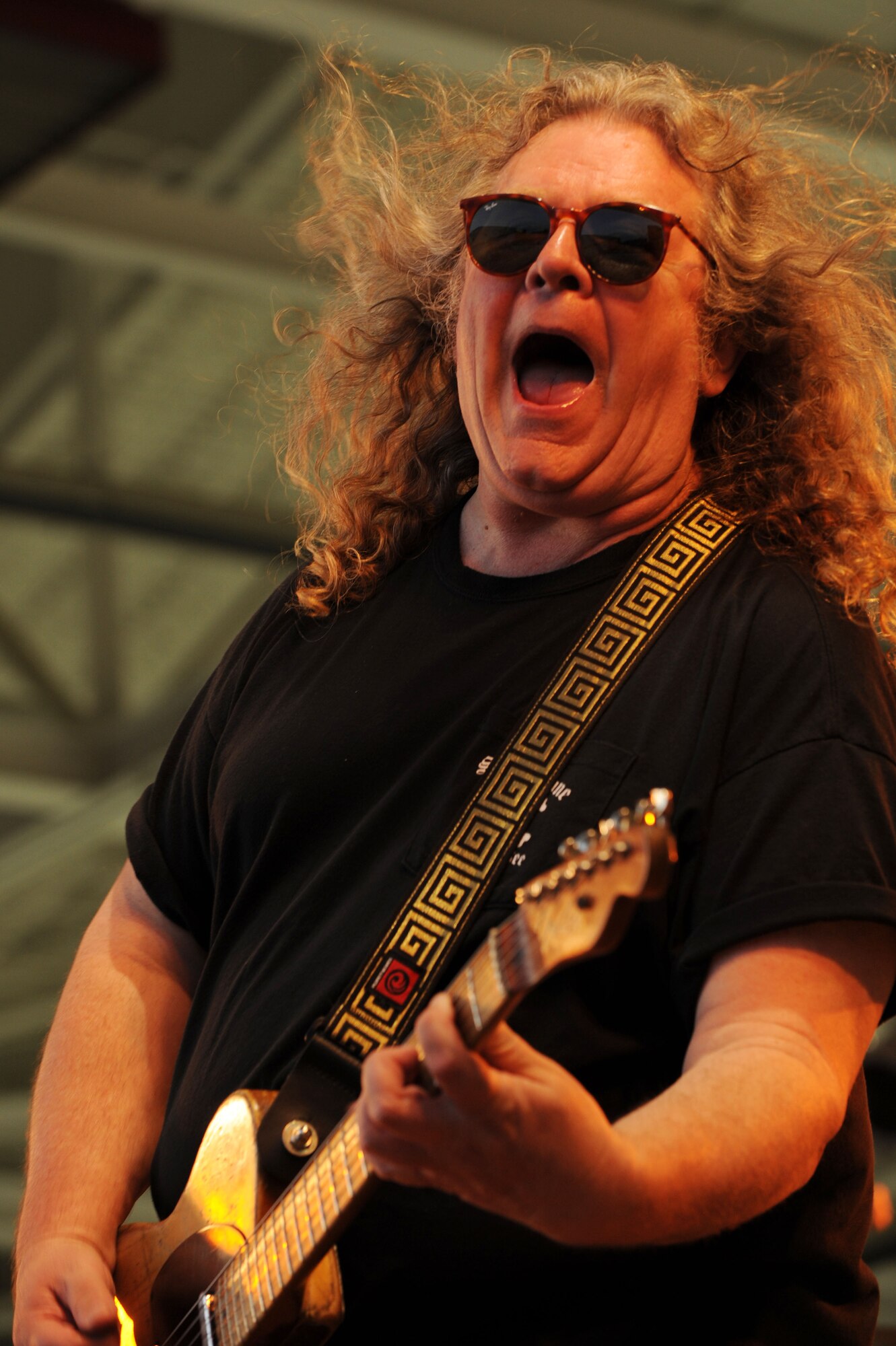 LANGLEY AIR FORCE BASE, Va. -- Richard Young, Kentucky Head Hunters guitarist, performs during AirPower over Hampton Roads April 24.The first evening of the open house kicked off with a live concert from the country band, followed by a night air show and fireworks. (U.S. Air Force photo/Senior Airman Ashley Hawkins)
