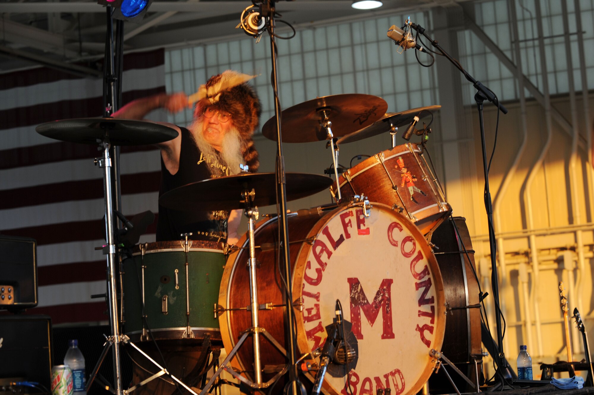 LANGLEY AIR FORCE BASE, Va. -- Fred Young, Kentucky Head Hunters drummer, performs during AirPower over Hampton Roads April 24. The first evening of the air show kicked off with a live concert from the country band, followed by a night air show and fireworks. (U.S. Air Force photo/Senior Airman Ashley Hawkins)
