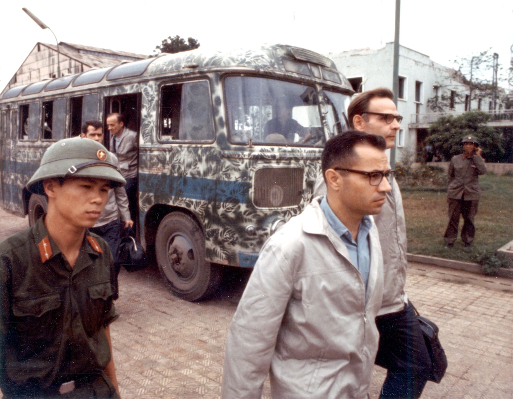 POWs were driven to Hanoi’s Gia Lam Airport in buses for release. (U.S. Air Force photo)