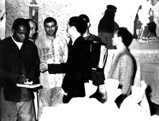 POWs meeting with Canadian journalists. The communists tortured POWs into behaving well for visitors, who would then report that the prisoners were being cared for adequately. Visits to Hanoi by American antiwar activists including Jane Fonda, Tom Hayden, and Daniel Berrigan added to POW suffering. (U.S. Air Force photo)