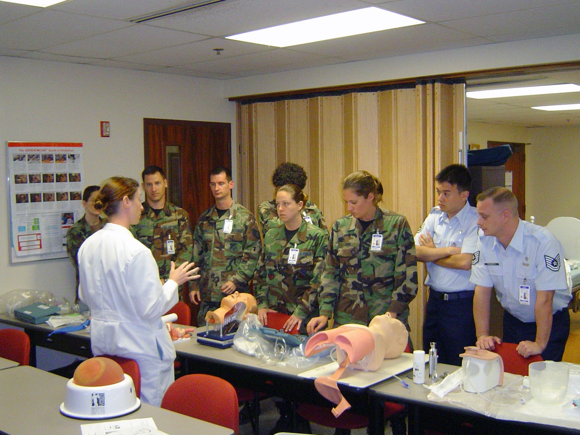 Deployed nursing services personnel receive an airway training class at Tripler Army Medical Center. (USAF photo by Maj. David Martin)