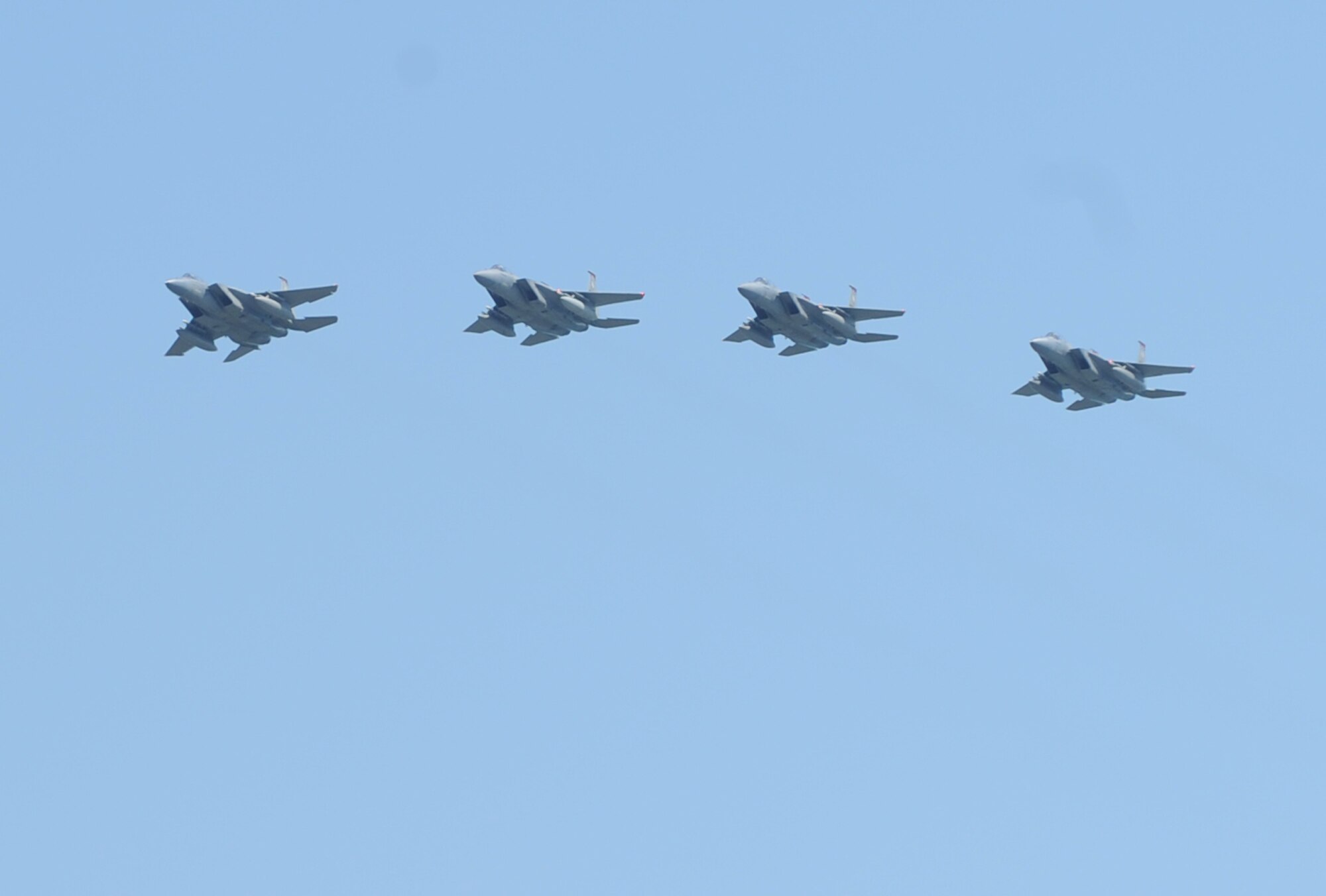 LANGLEY AIR FORCE BASE, Va.-- Four F-15C Eagles, from the 71st Fighter Squadron, do a fly over during the AirPower over Hampton Roads April 26. This annual event helps educate the public on Air Force capabilities, increase recruiting and show appreciation to the local community. (U.S. Air Force photo/ Senior Airman Scott Aldridge) 
 