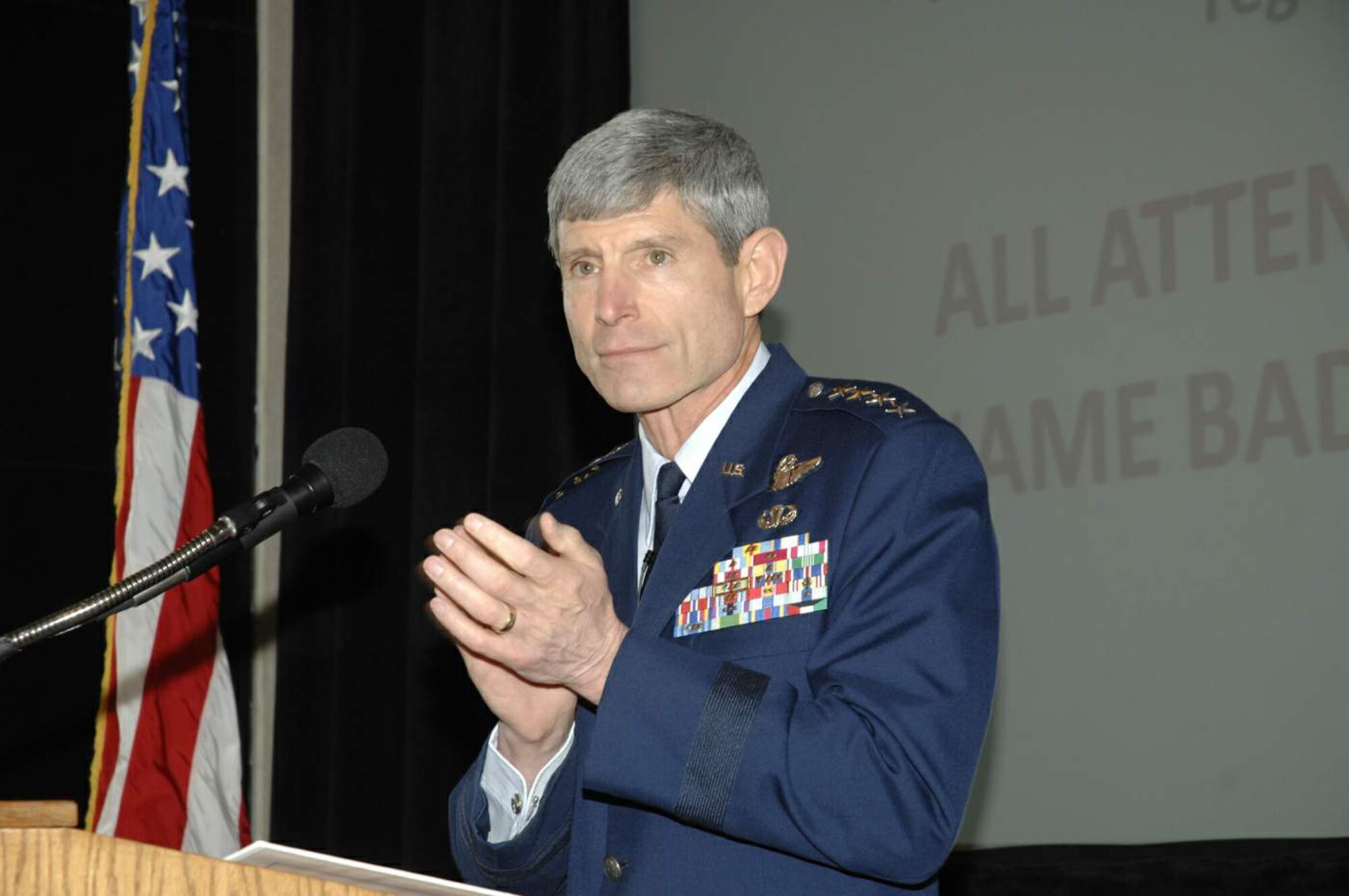 Gen. Norton Schwartz, Air Force chief of staff, speaks to an assembly of some 700 Air Force acquisition professionals and defense industry partners April 21 during DOD Acquisition Insight Days at Sinclair Community College in Dayton, Ohio. The event, organized by officials at Defense Acquisition University - Midwest Region, provided senior leader perspectives, workshops and training focused on delivering war-winning capabilities for joint warfighters.  (U.S. Air Force photo/Al Bright)