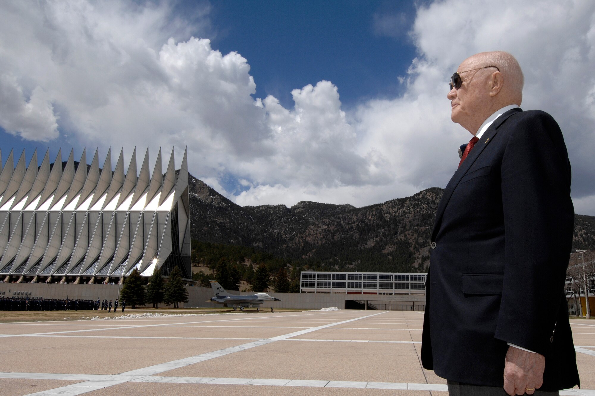 Sen. John Glenn stands on the U.S Air Force Academy's terrazzo April 22 where he was honored during a ceremony as the recipient of the 2008 Thomas D. White National Defense Award.  (U.S. Air Force photo/Dennis Rogers)
