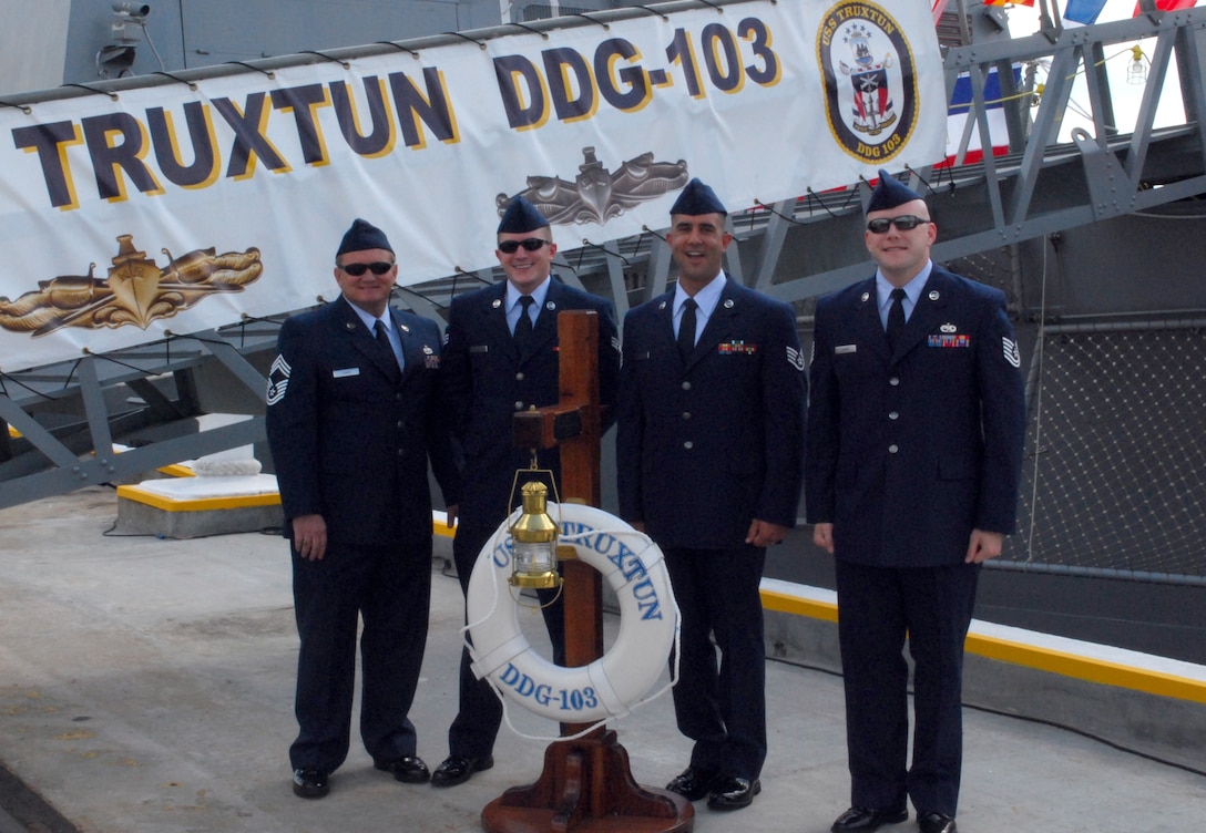 Four Airman from the Charleston Air Force Base, S.C., represented the 315th Airlift Wing at the commissioning of the U.S. Navy’s newest destroyer, USS Truxtun.  The ceremony was held at the Charleston Passenger Terminal, Charleston, S.C., this past Saturday.  The Truxtun is the Navy’s newest guided missile destroyer, capable of fighting air, surface, and subsurface battles at the same time.  