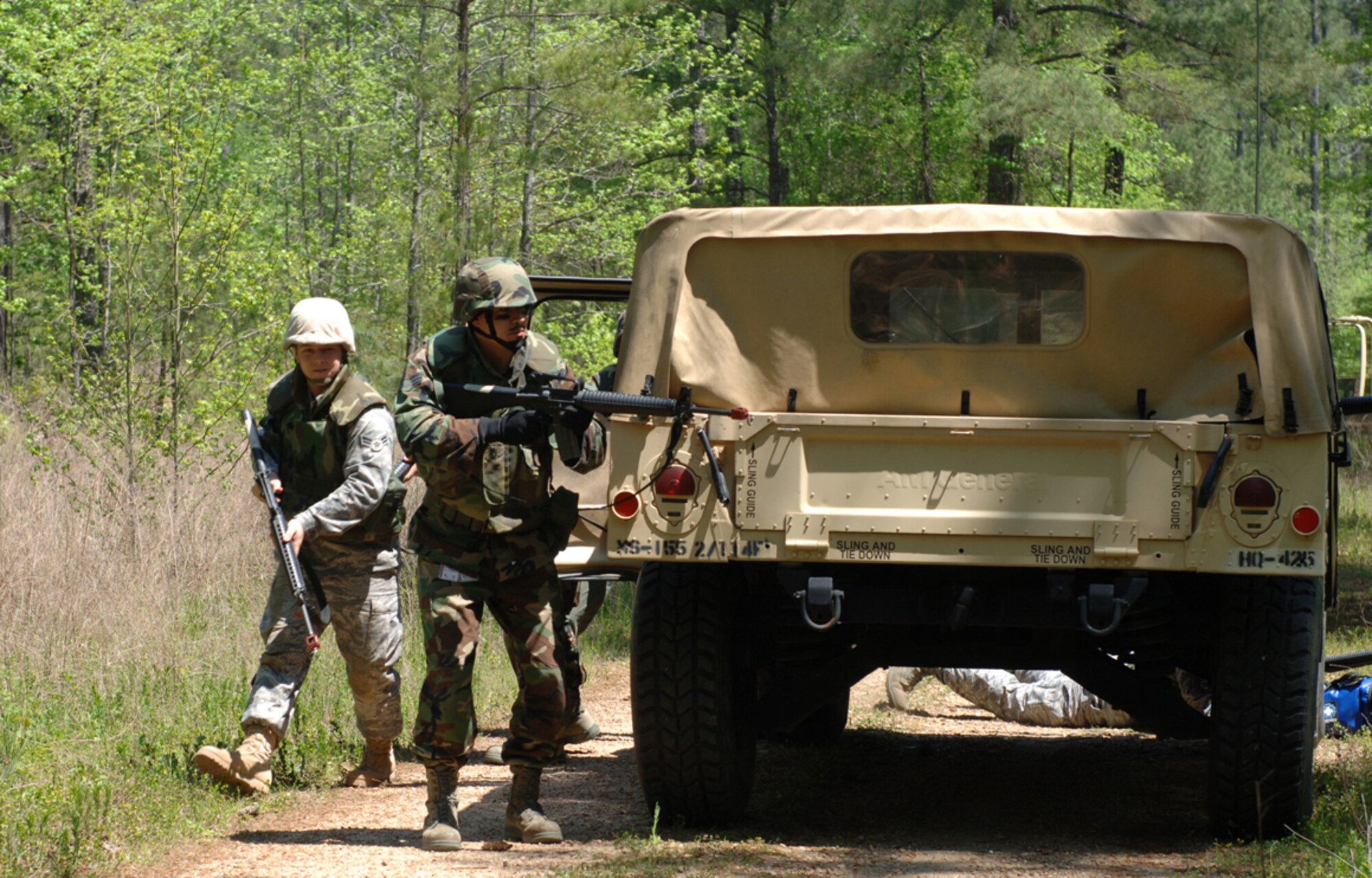 BLAZE Team Airmen participate in a convoy training exercise April 15 as part of Combat Readiness Training. The training was held to help prepare the Airmen for upcoming deployments. (U.S. Air Force photo/Elizabeth Owens). 
