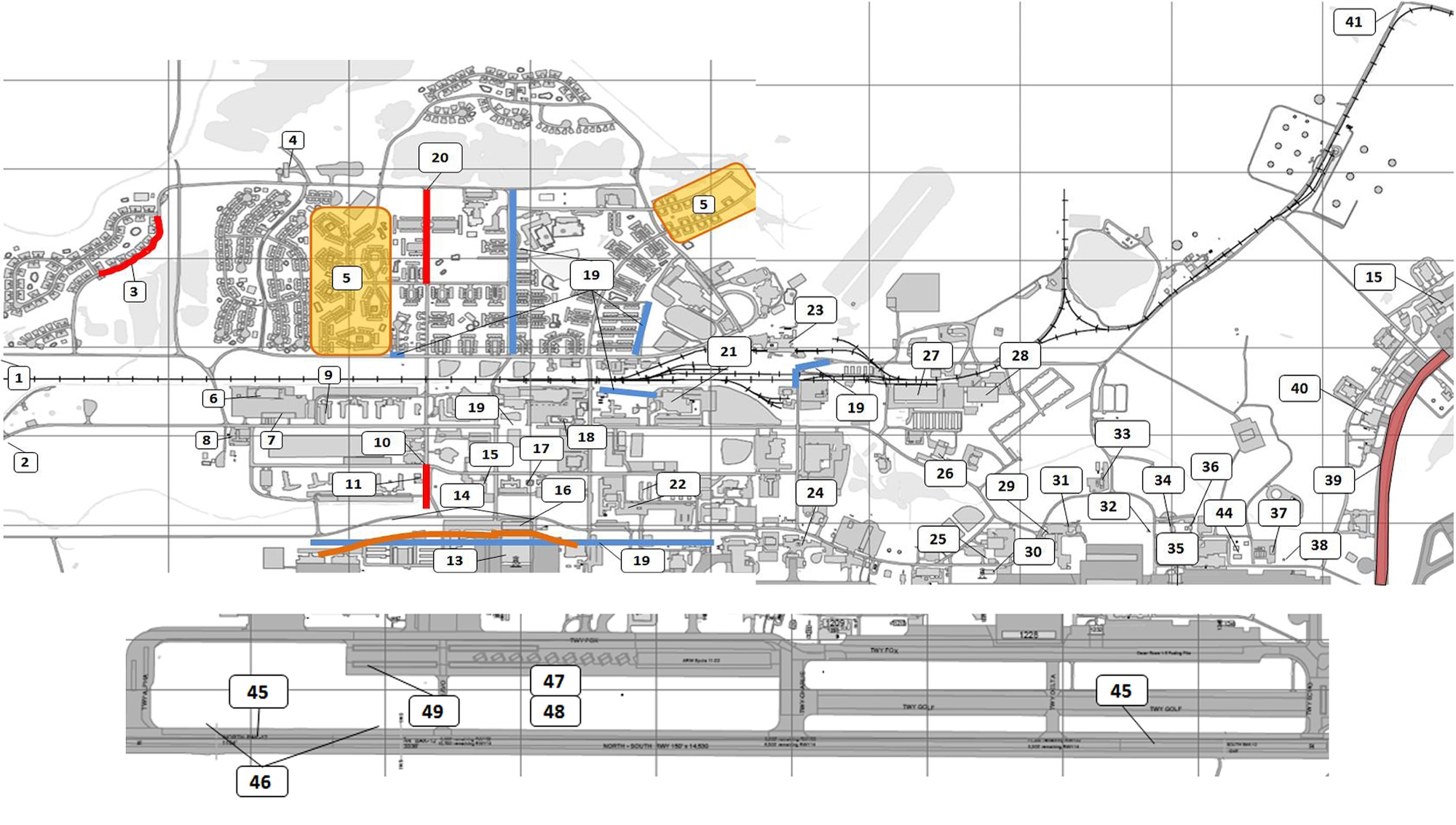 CES expects to have a variety of work begin to repair pavement, replace roofs, demolish old buildings, and fix buried utilities. Some of that work is shown in the accompanying map.