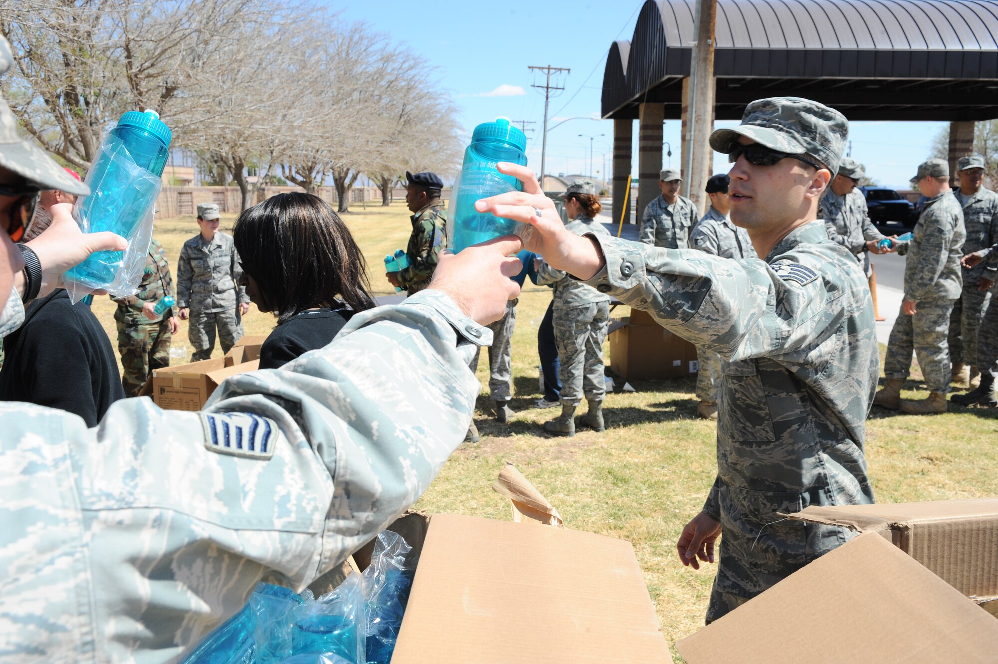 Holloman Air Force Base personnel participate in the 1st annual "My Strength is Defending" Walk for Sexual Assault Awareness. About 150 Holloman personnel participated in the mile-long walk , April 17. April is Sexual Assault Awareness Month. (U.S. Air Force photo/ Airman 1st Class DeAndre Curtiss)