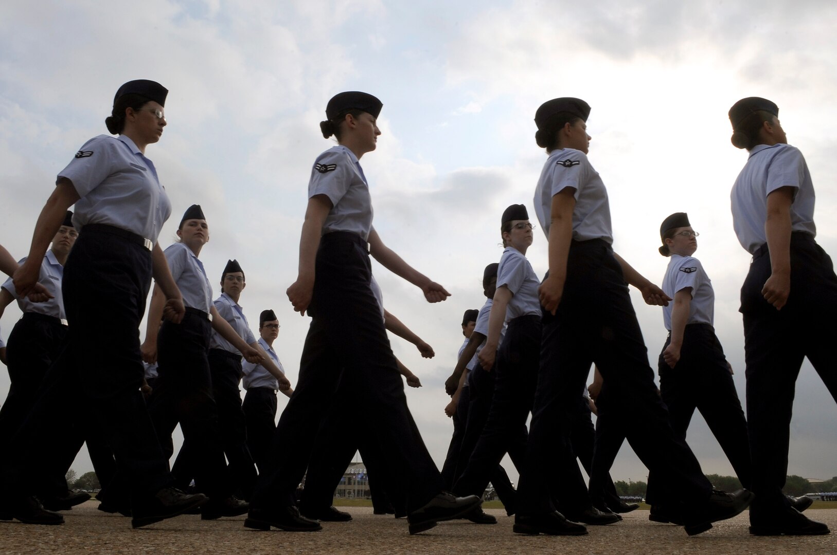 Basic trainees pass in review April 24 during their graduation ceremony at Lackland Air Force Base, Texas. (U.S. Air Force photo/Staff Sgt. Desiree N. Palacios)