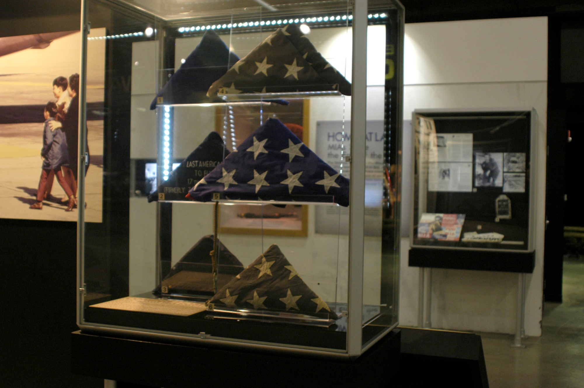 DAYTON, Ohio -- These U.S. flags were the last to fly at several well-known and important bases in Southeast Asia. They are on display in the Southeast Asia War Gallery at the National Museum of the U.S. Air Force. (U.S. Air Force photo)