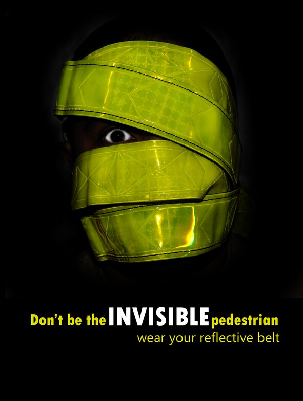 MOODY AIR FORCE BASE, Ga. -- During hours of darkness and limited visibility, Air Force service members in uniform, as well as Department of Defense civilian employees, who are in a paid duty status, are required to wear a reflective belt. Wearing reflective gear provides increased visibility to others. (U.S. Air Force photo illustration by Senior Airman Schelli Jones) 