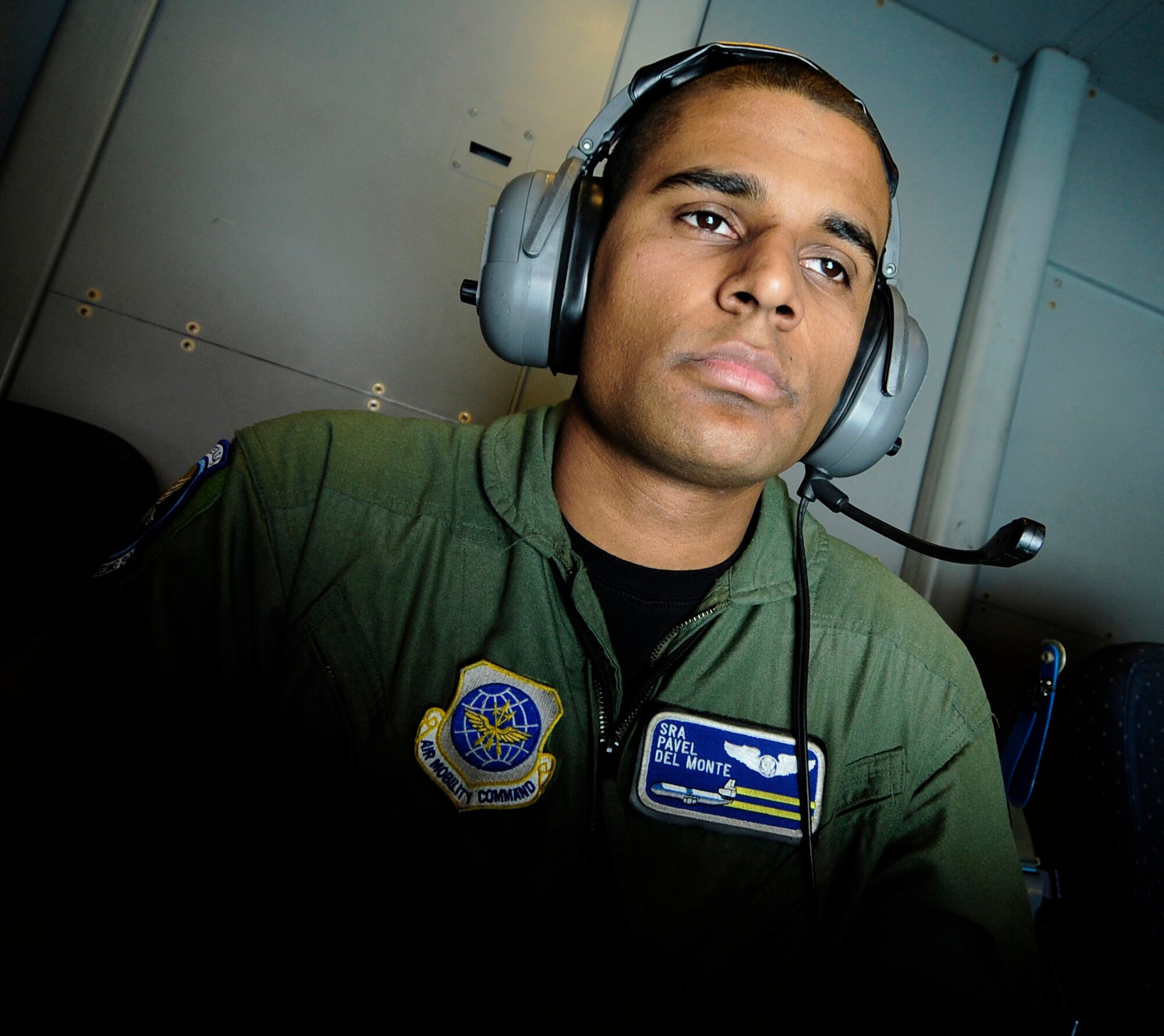 Senior Airman Pavel Del Monte operates a boom on a KC-10 Extender while aerial refueling an aircraft during Red Flag-Alaska April 22 over Alaska. Airman Del Monte is with the 6th Air Refueling Squadron at Travis Air Force Base, Calif. (U.S. Air Force photo/Senior Airman Jonathan Snyder) 

