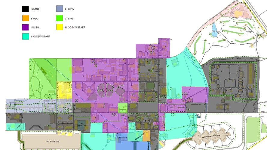 MINOT AIR FORCE BASE, N.D. -- Map of the areas of responsibilities for the 2009 "Base Cleanup Day".