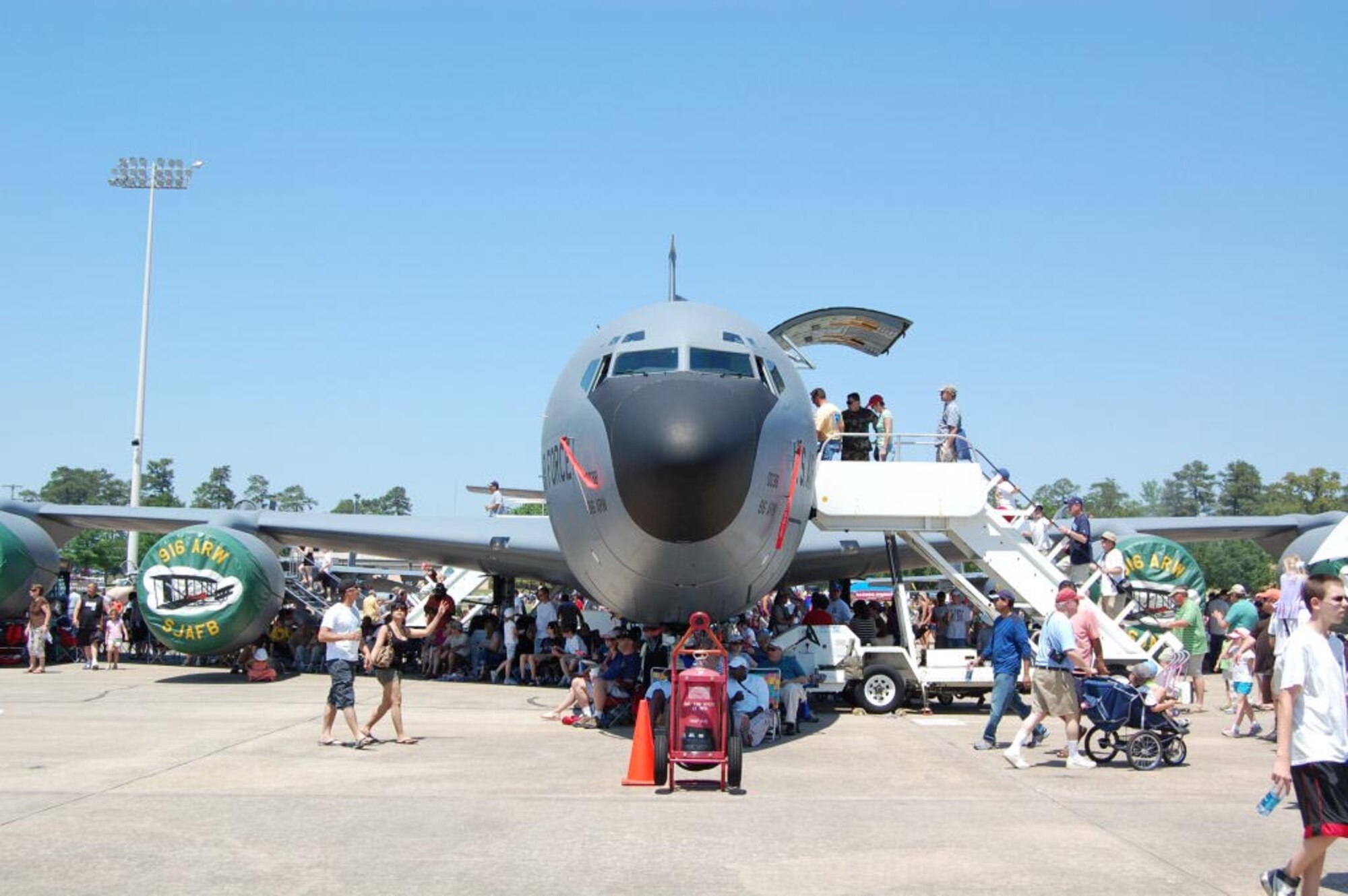 SEYMOUR JOHNSON AIR FORCE BASE, N.C. -- A KC-135R Stratotanker from the 916th Air Refueling Wing, Air Force Reserve, sits on the ramp at the 2009 Wings Over Wayne Air Show. The tanker boasted long lines of interested spectators each day during the two-day aerial and static event. Crowds were estimated at over 100,000.