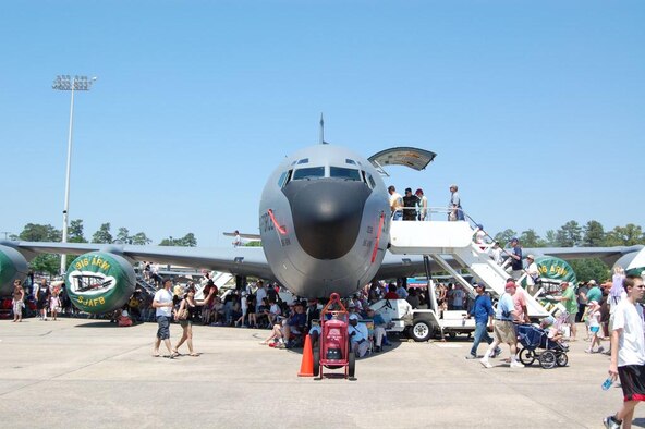 SEYMOUR JOHNSON AIR FORCE BASE, N.C. -- A KC-135R Stratotanker from the 916th Air Refueling Wing, Air Force Reserve, sits on the ramp at the 2009 Wings Over Wayne Air Show. The tanker boasted long lines of interested spectators each day during the two-day aerial and static event. Crowds were estimated at over 100,000.