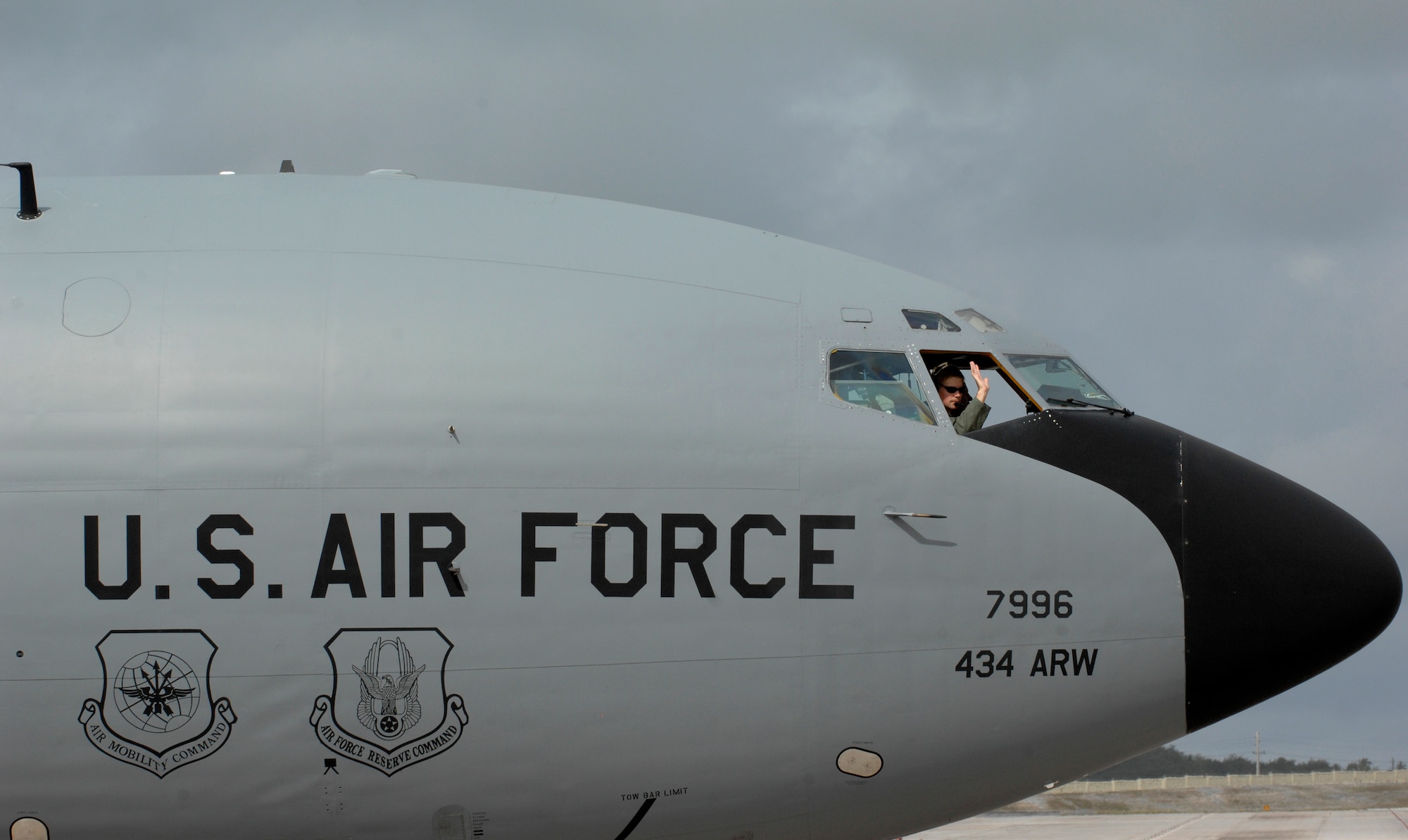 A pilot from the 434th Air Refueling Wing from Grissom Air Reserve Base, waves farewell from a KC-135R Stratotanker April 29 at Andersen Air Force Base, Guam. The 434th Air Refueling Wing from Grissom recently completed a deployment to Andersen in support of Pacific Refueling Operations. During the 120 day deployment they accomplished 162 missions, flew 654 hours, off loaded over 8.2 million pounds of fuel with an overall mission capability rate of 96.2 percent.  The 452nd Air Mobility Wing March Air Reserve Base, Calif. will take over Andersen refueling operations. 
 
(U.S. Air Force photo/ Master Sgt. Kevin J. Gruenwald) released




















  












 











































  












 

























