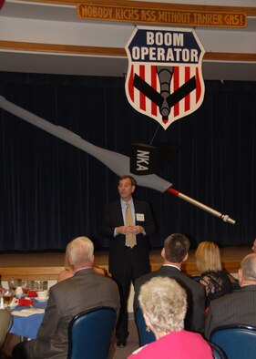 ALTUS AIR FORCE BASE, Okla. –Gen. Stephen R. Lorenz, Air Education and Training Command commander, speaks at the 30th annual Boom Symposium April 25.  General Lorenz spoke about air refueling history and transitions of past to present operations in the Air Force.  (U.S. Air Force photo/Senior Airman Jennifer L. Flores)
