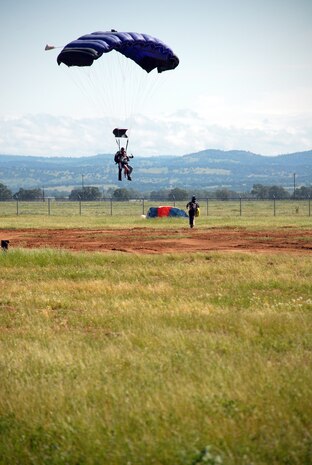 In honor of sexual assault prevention month 36 Beale members  participated in the Jump Into Prevention day hosted by Beale's Sexual Assault Awareness Coordinator April 24 at the Lincoln Airport. The day consisted of sexual assault awarness training and prevention, as well as the opportunity to complete a tandem skydiving jump. (Photo by Staff Sgt. Sarah Gregory)