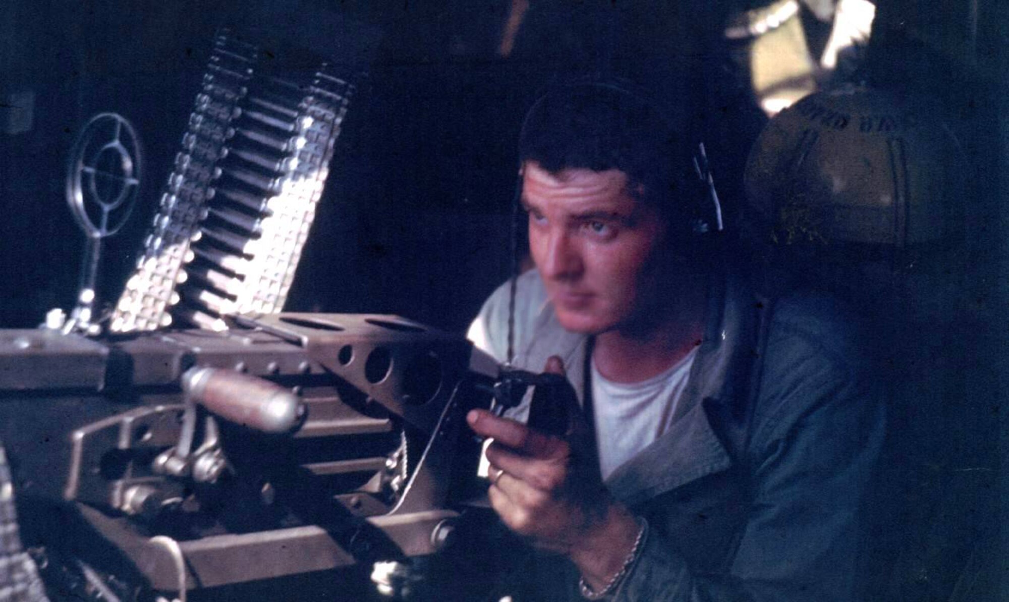ELMENDORF AIR FORCE BASE,Alaska-- WWII B-17 Waste Gunner, Jack Jett mans his gun onboard his plane the Leading Lady. The Leading Lady is famous for being the first B-17 to make 100 successful missions.