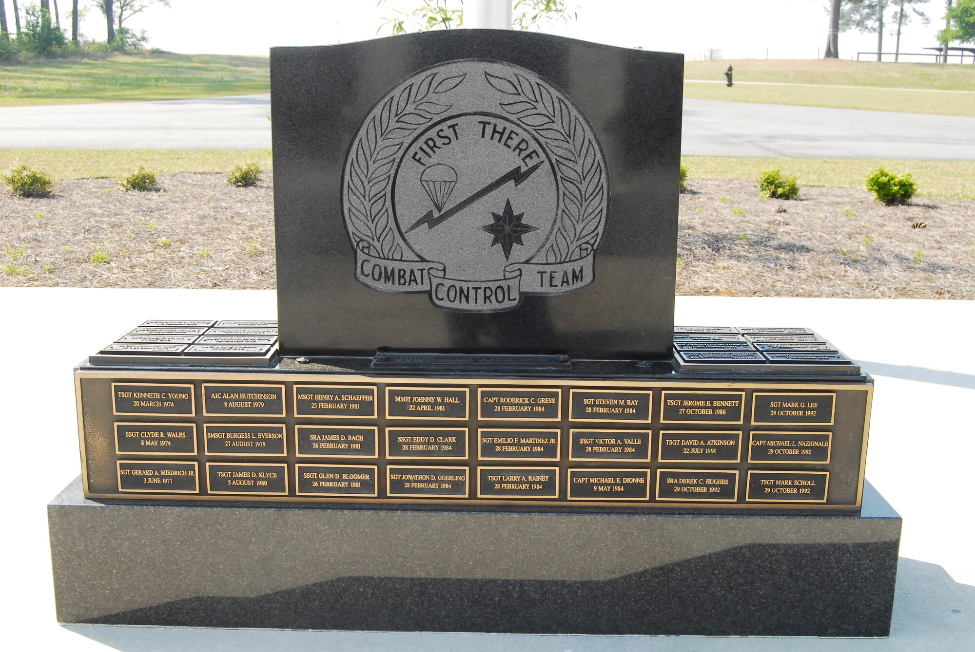 The memorial headstone in front of the Combat Control School at Pope Air Force Base, N.C. (U.S Air Force Photo by Tech. Sgt. Todd Wivell)