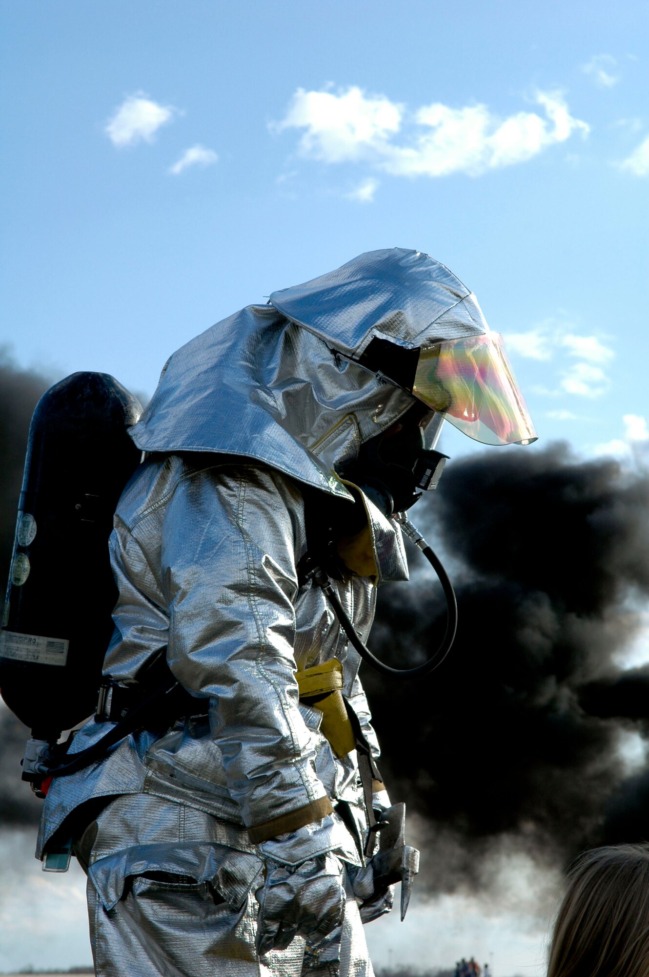 Members of the 180th Fighter Wing fire department participated in an aircraft crash and recovery exercise at the Toledo Express Airport on April 22. The drill, required every three years, not only tests the response of airport authorities, but also the response of other local emergency, fire and rescue crews that would normally respond to such an incident, to include the 180th FW fire department. USAF photo by Tech. Sgt. Beth Holliker (Released)