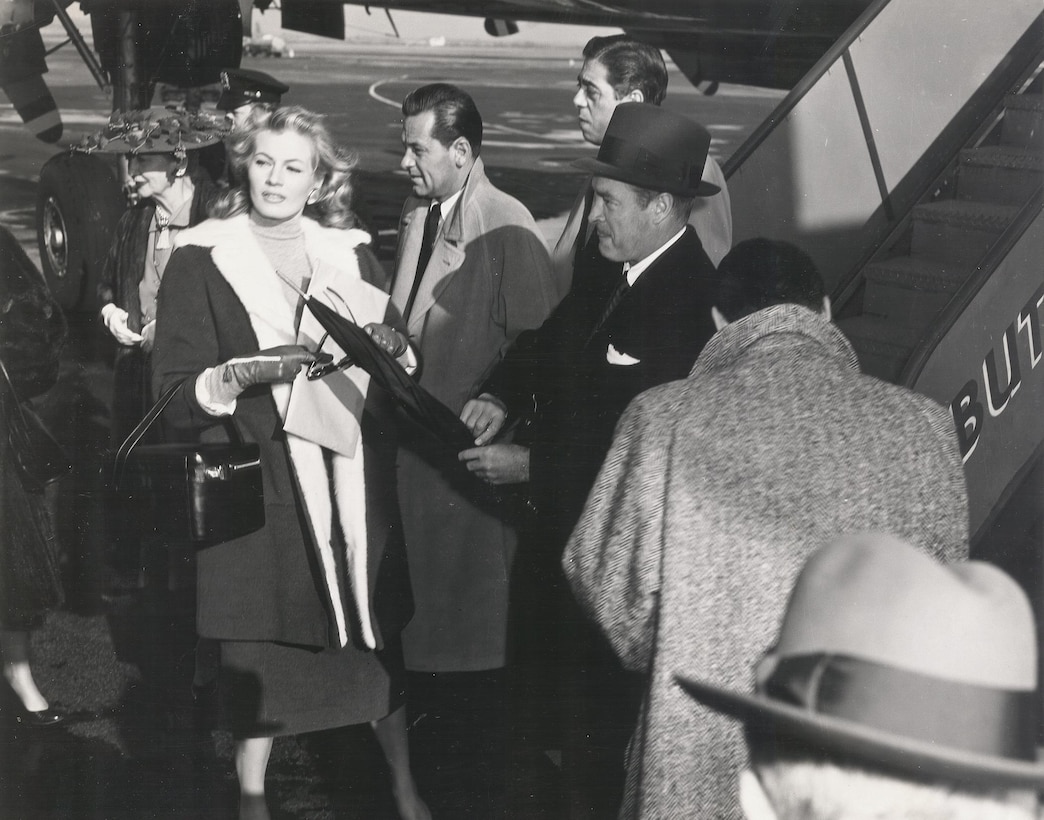 In 1954, the Crew Chiefs took a TDY to Thule AFB, Greenland to entertain and support the troops.  Along with them were, from left to right, Hedda Hopper, Rita Heyworth, William Holden, Robert Strauss, and Bob Hope.  Thanks to John Waxman (son of composer Franz Waxman) and Loras John Schissel (senior musicologist at the Library of Congress) for the names and background information.