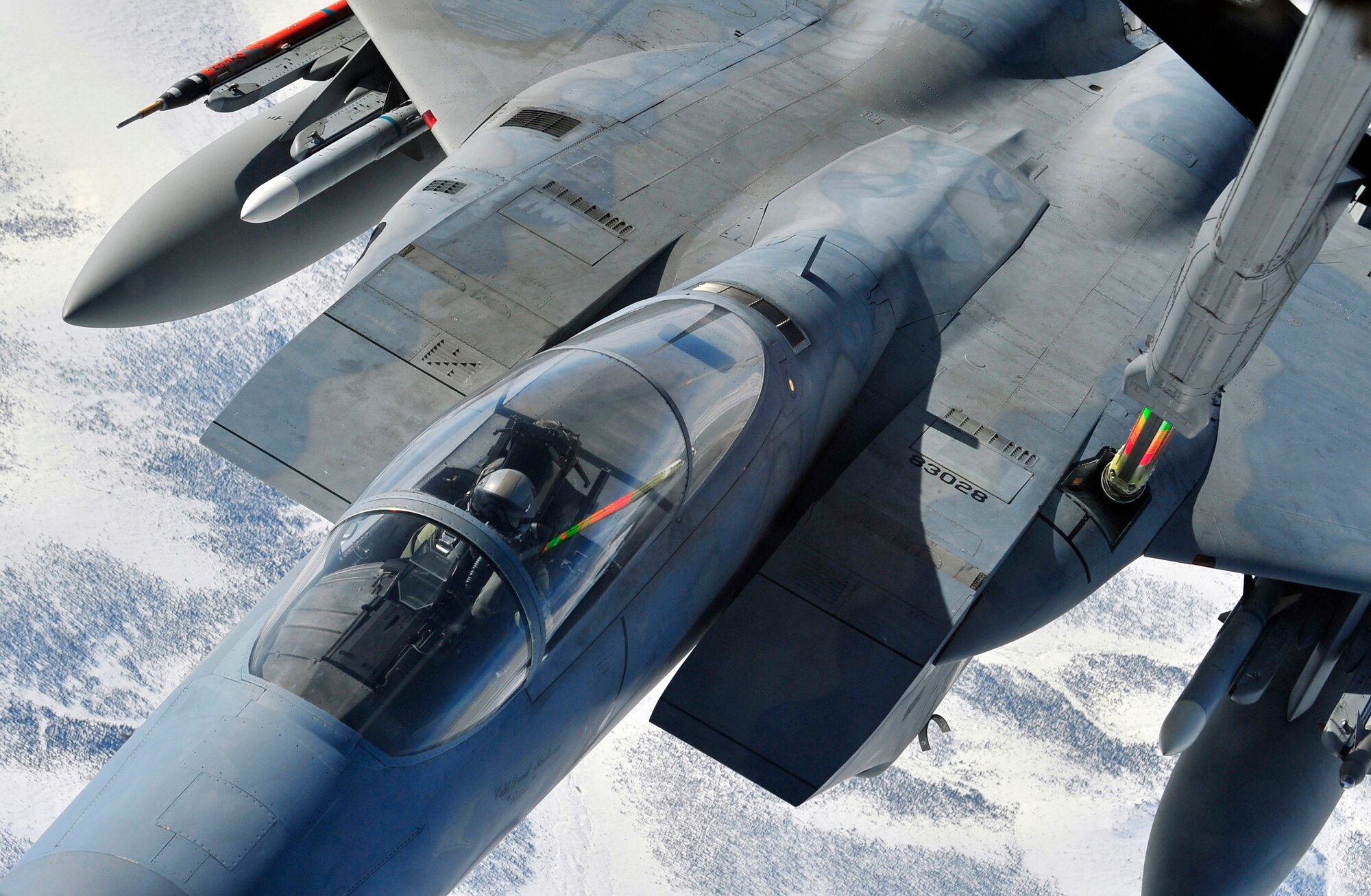 EIELSON AIR FORCE BASE, ALASKA -- An F-15 from Tyndall AFB receives fuel from a KC-10 from Travis AFB  during RED FLAG-Alaska 09-2 here April 29. RF-A is a multi-service, multi-platform coordinated, combat operations exercise, which runs from April 16 through May 1. (U.S. Air Force photo/Senior Airman Christopher Boitz)