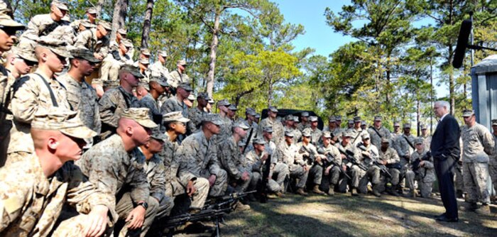 NAVY ANNEX STUMP NECK, Md. – Cpl. Edgar Polanco, extractor, company A, Chemical Biological Incident Response Force (CBIRF), II Marine Expeditionary Force, drags a simulated casualty to safety, here, April 30. The unit hosted a civic leader tour to show the leaders how CBIRF responds to a chemical, biological, radiological, nuclear, or high-yield explosive incident.